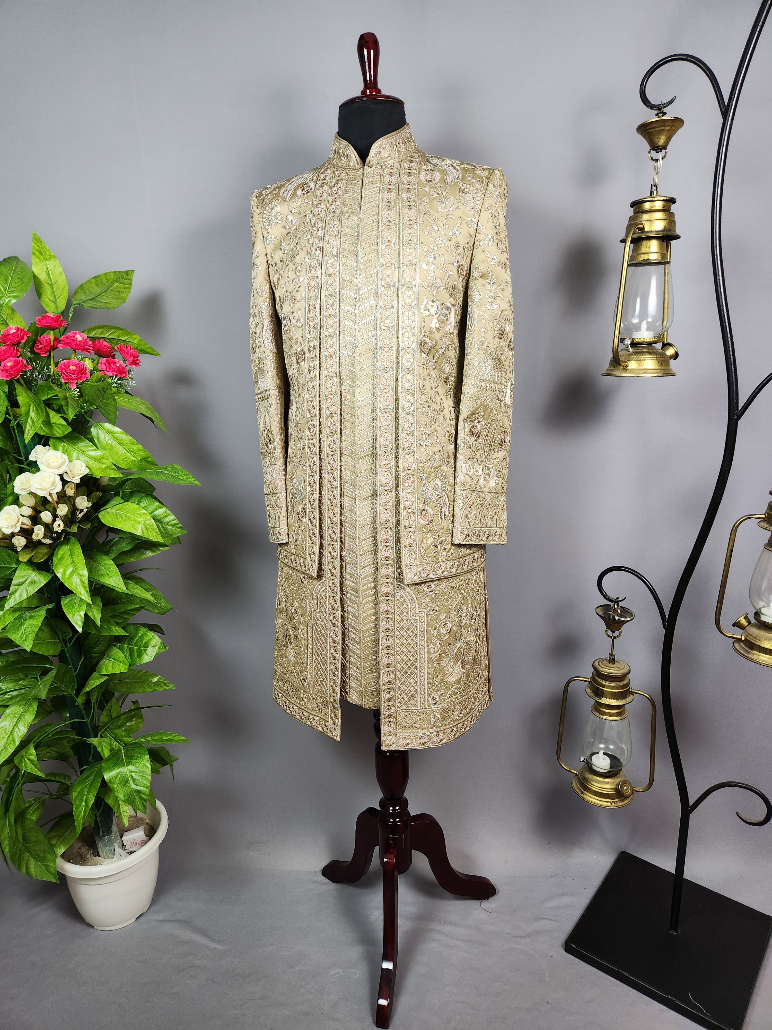 Copper Golden Groom Sherwani - Zari Embroidery| Sherwani For Men