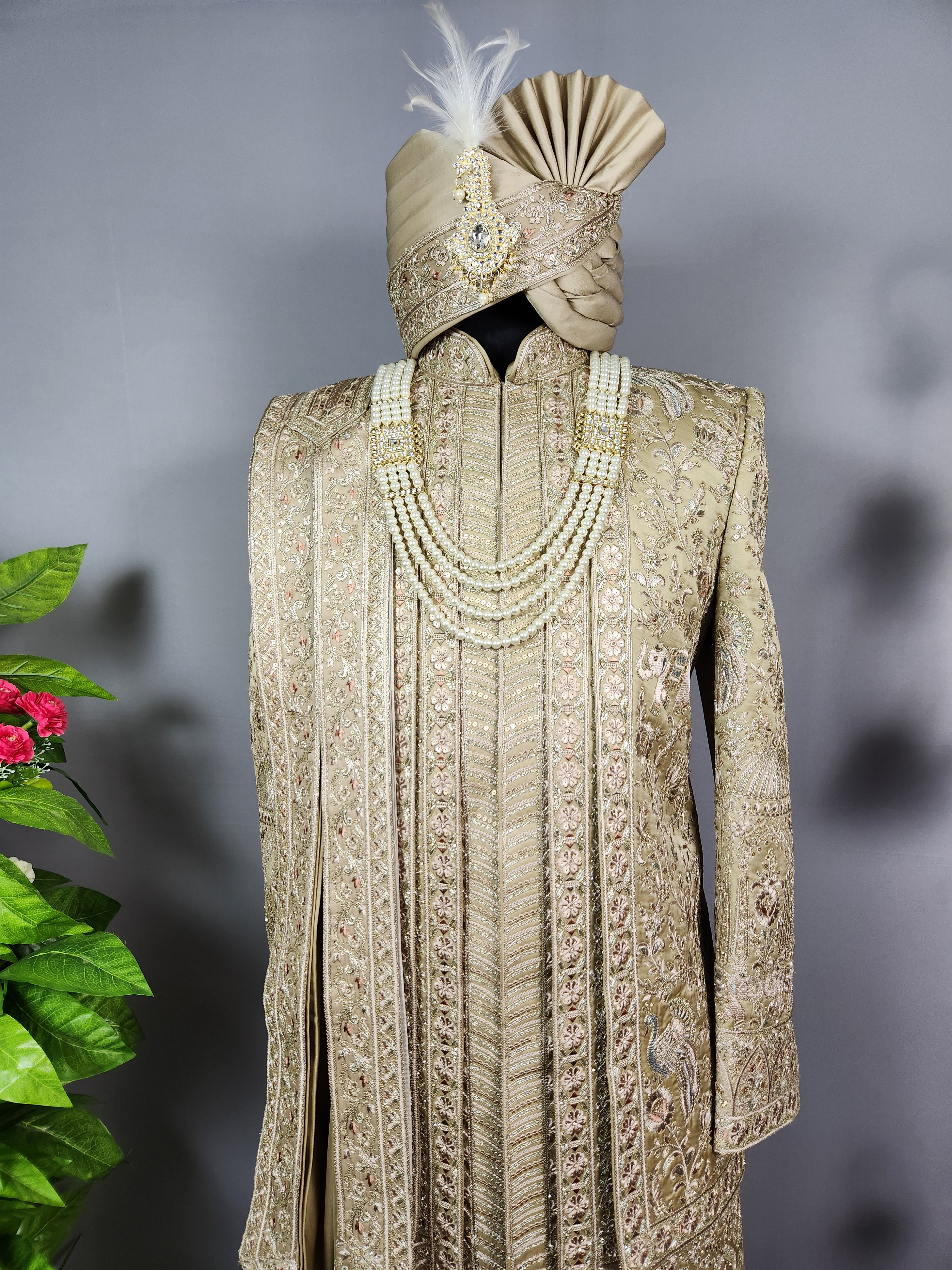 Copper Golden Groom Sherwani - Zari Embroidery| Sherwani For Men