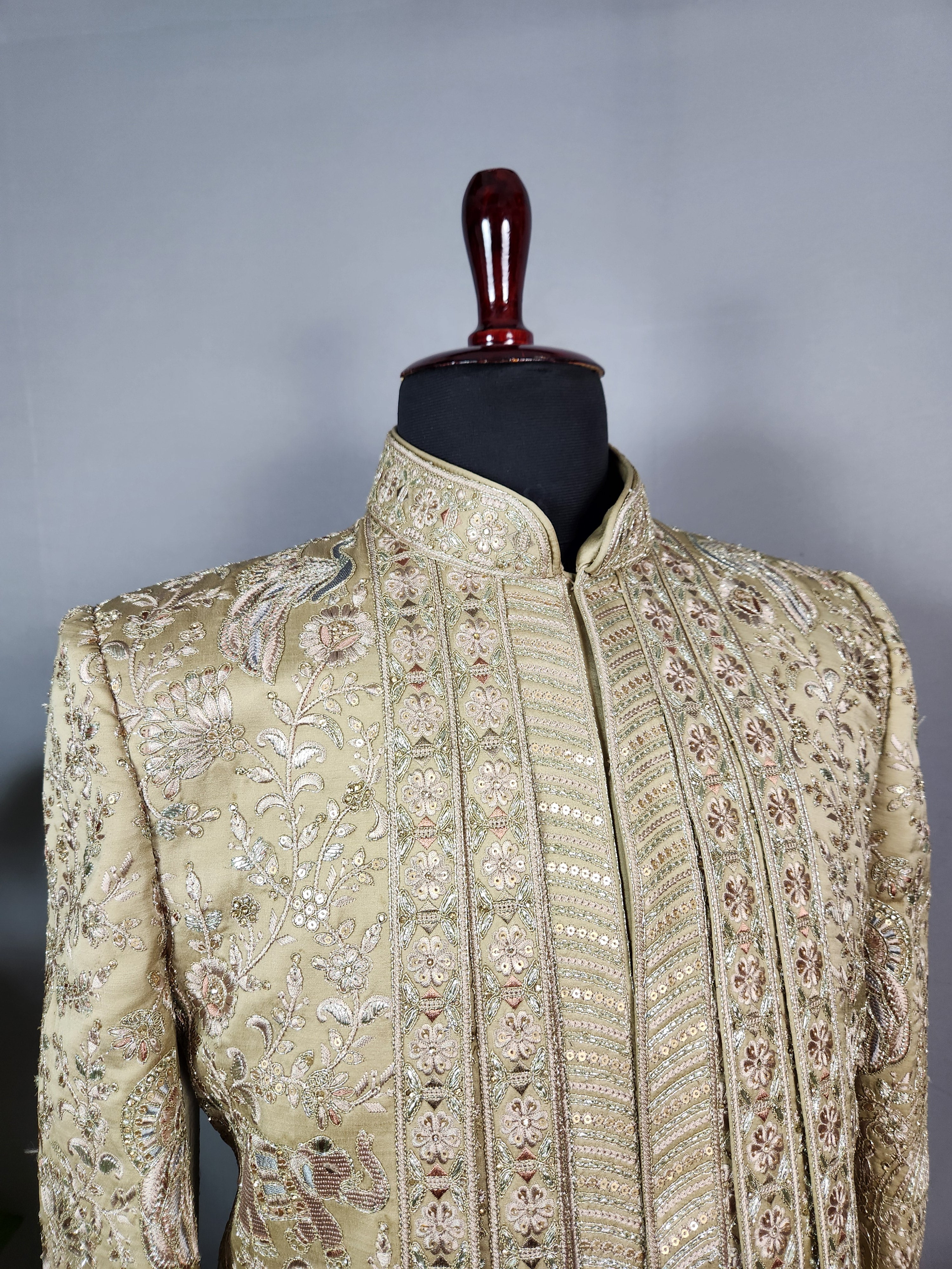 Copper Golden Groom Sherwani - Zari Embroidery| Sherwani For Men