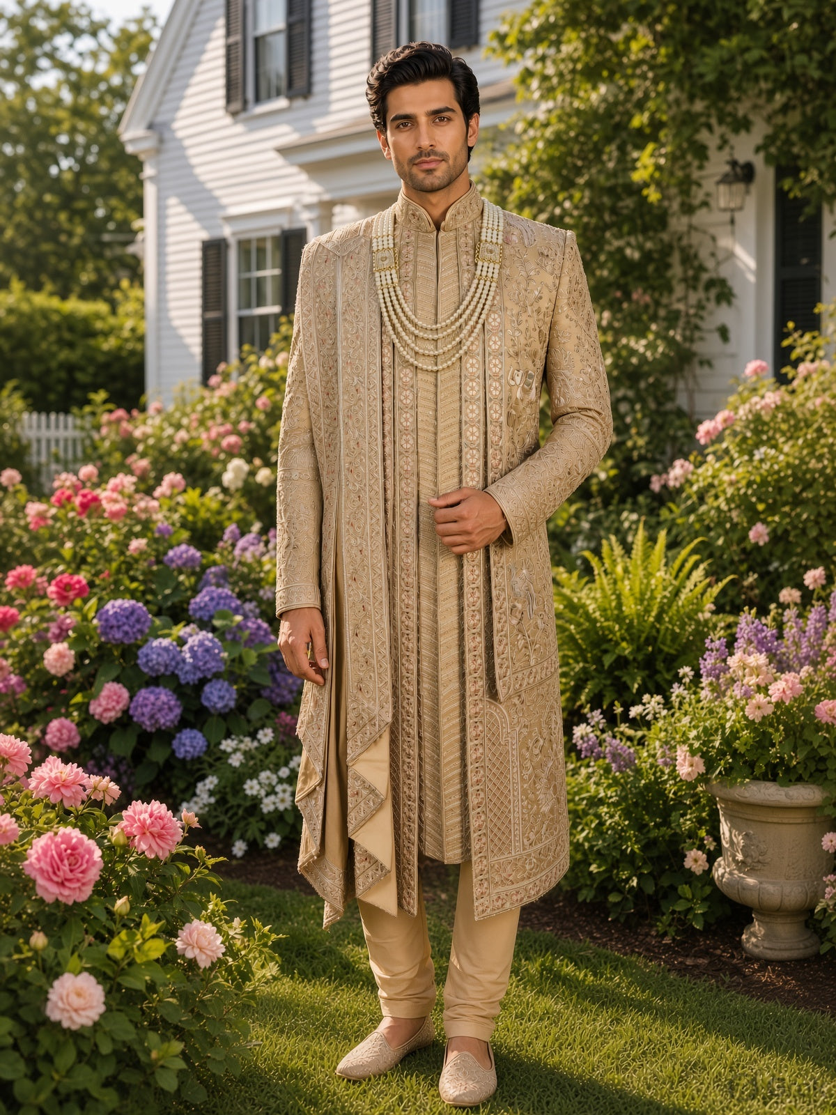 Copper Golden Groom Sherwani - Zari Embroidery| Sherwani For Men