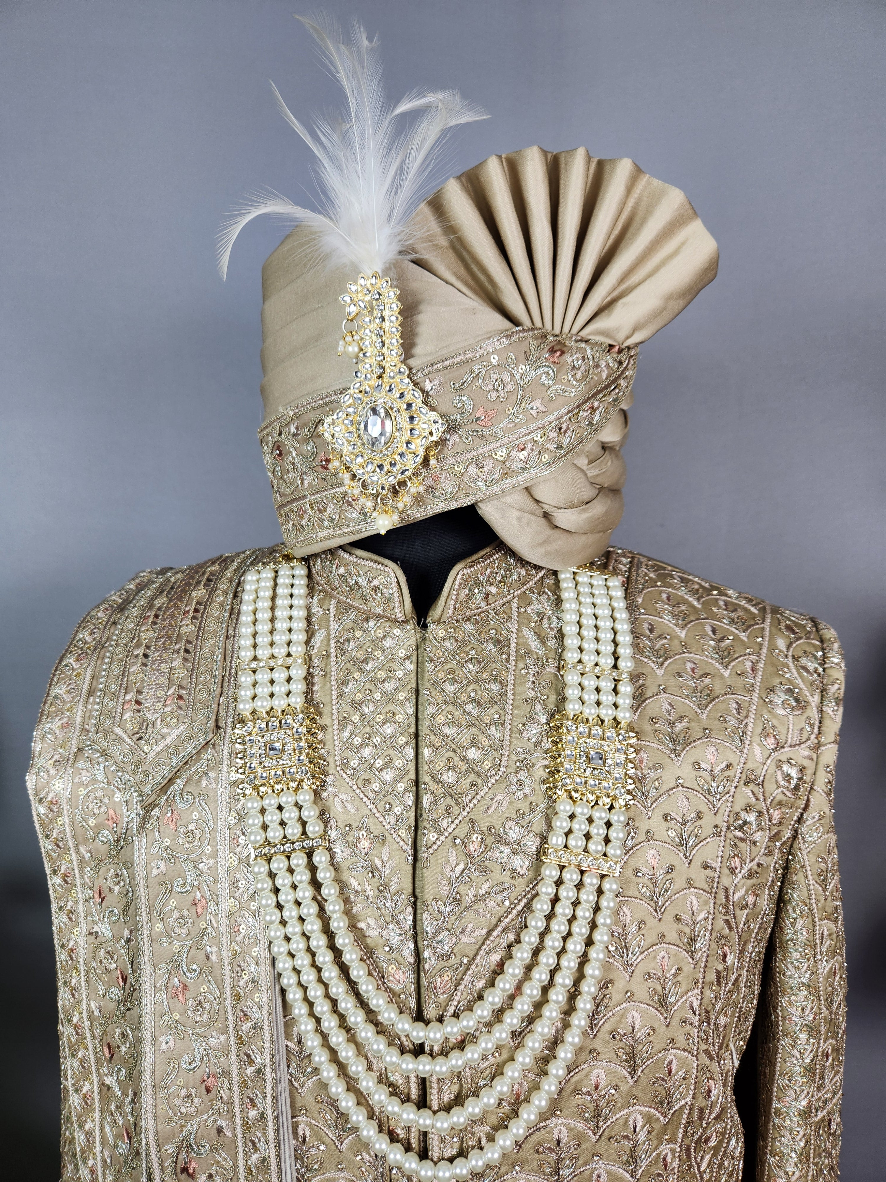 Copper Golden Groom Sherwani - Zari Embroidery| Sherwani For Men