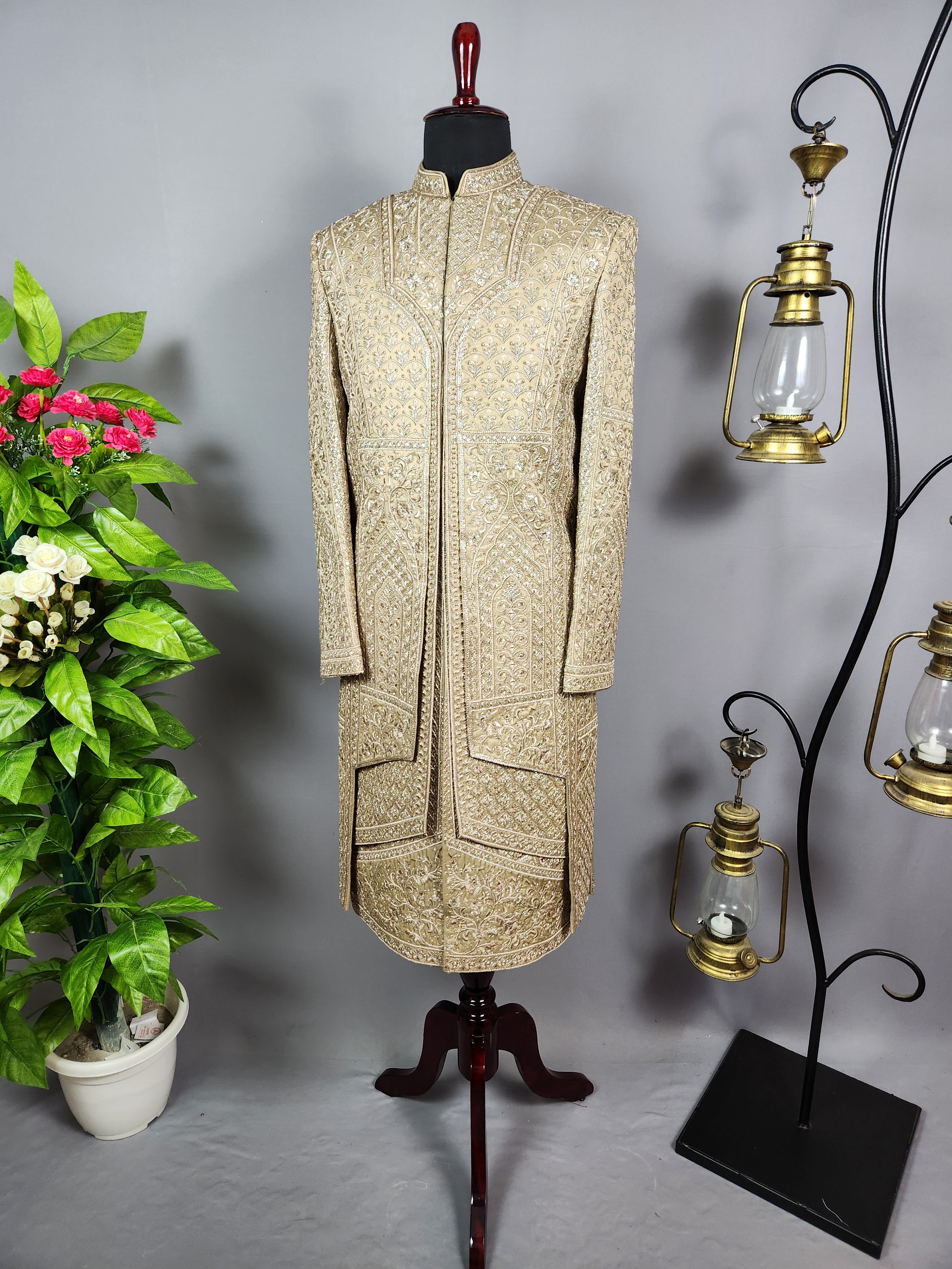 Copper Golden Groom Sherwani - Zari Embroidery| Sherwani For Men
