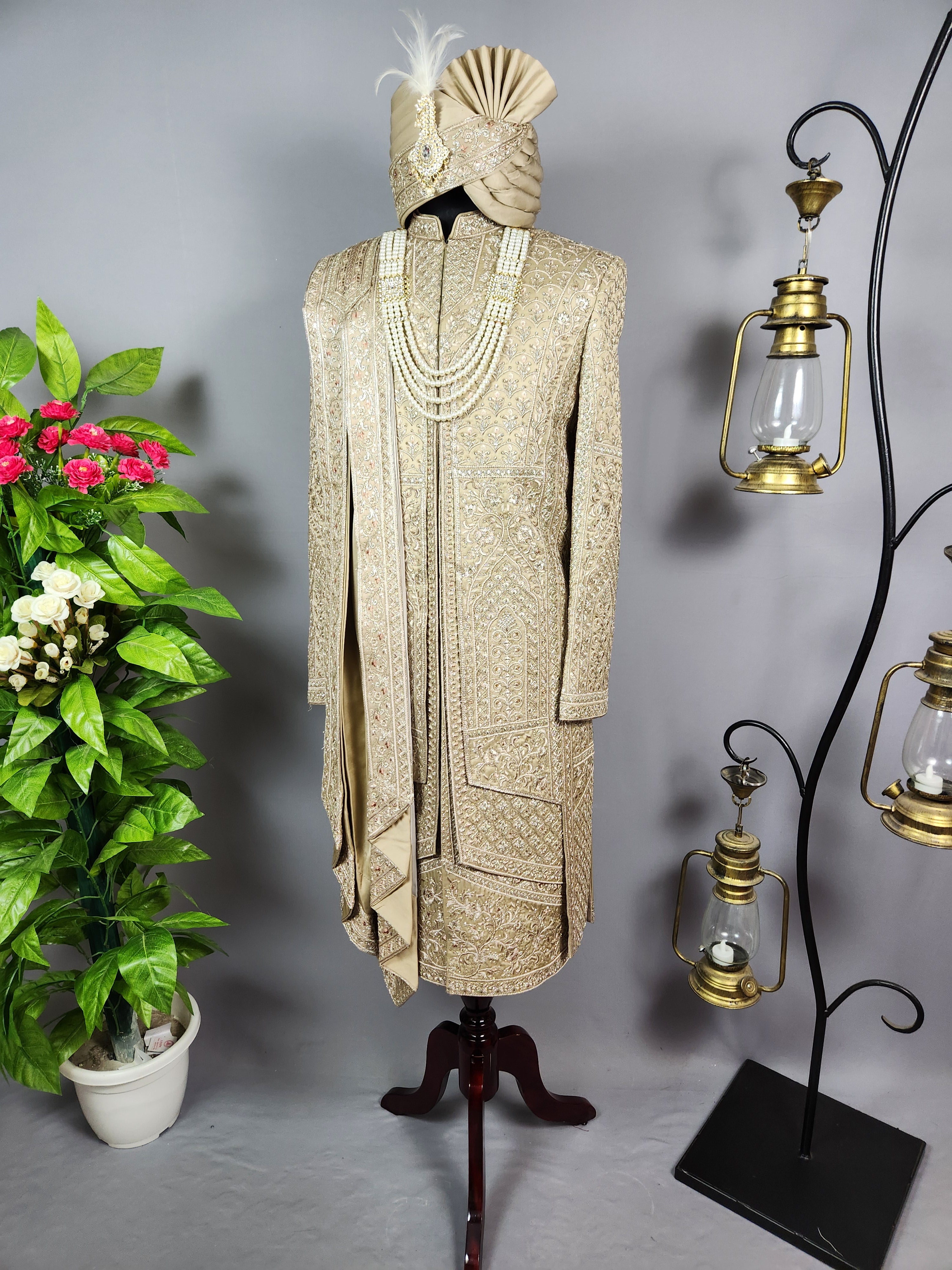 Copper Golden Groom Sherwani - Zari Embroidery| Sherwani For Men