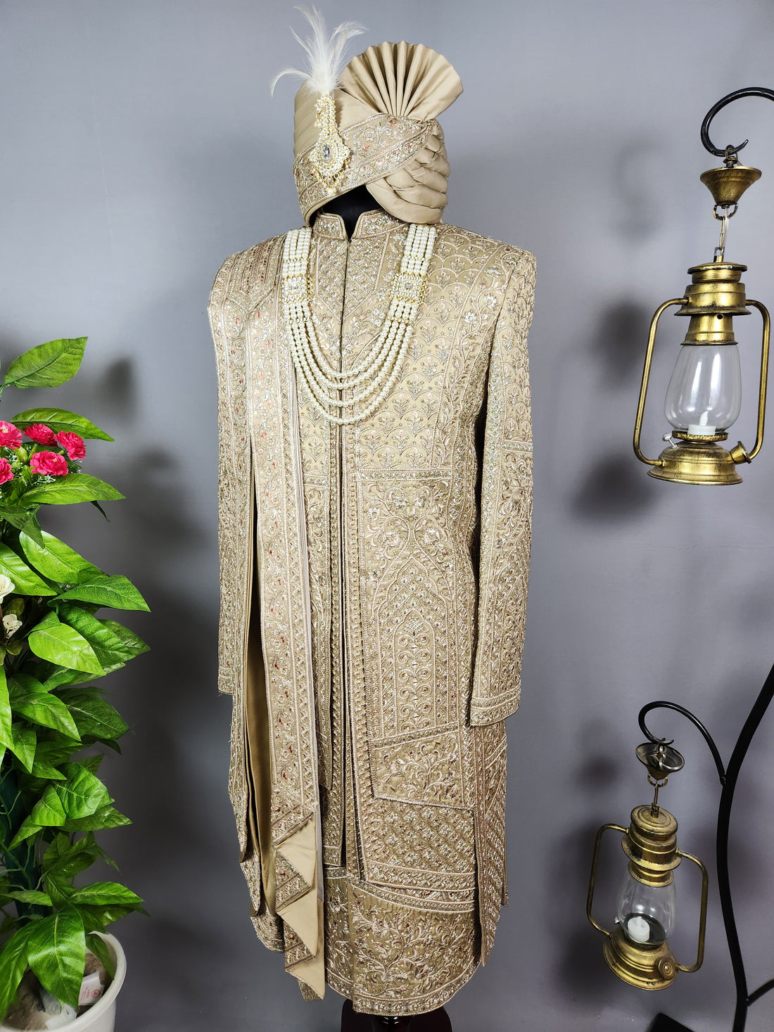 Copper Golden Groom Sherwani - Zari Embroidery| Sherwani For Men
