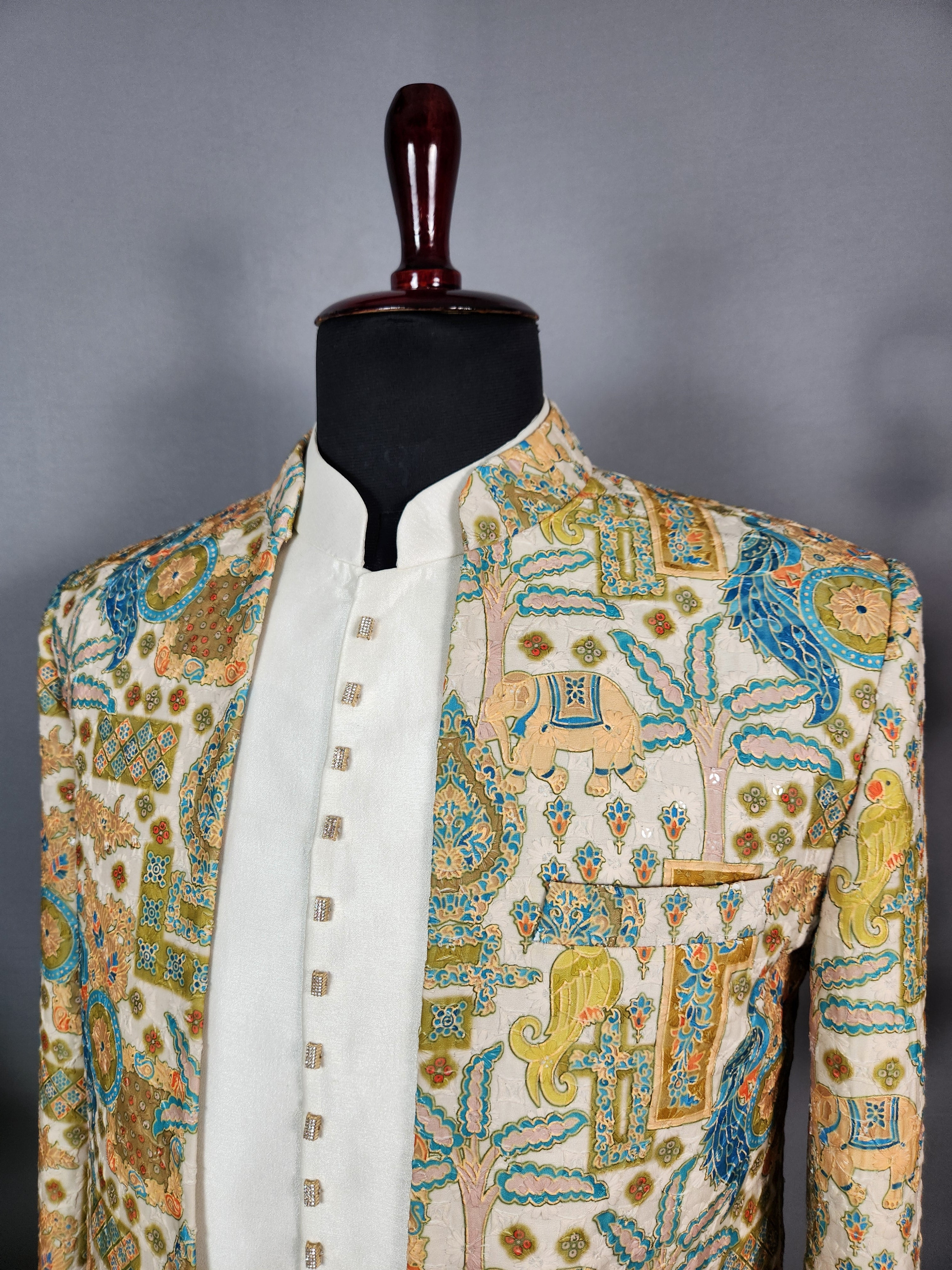 Beige Indo-Western Sherwani for Men | Indian Groom Wedding Outfit