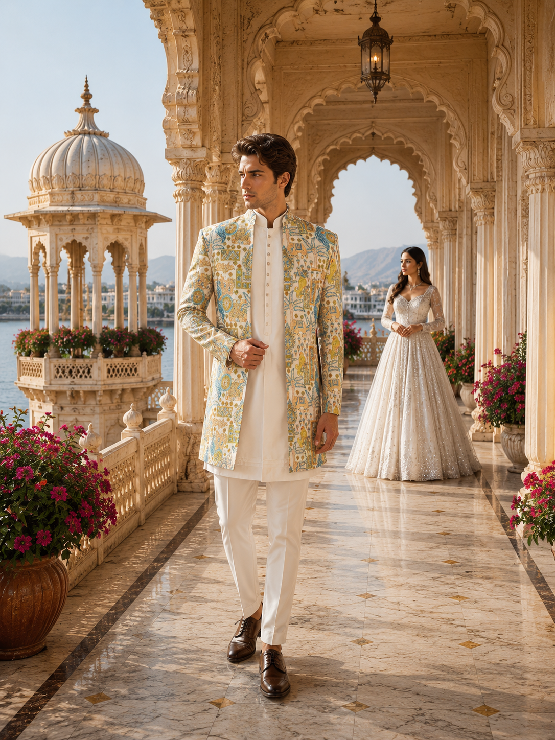 Beige Indo-Western Sherwani for Men | Indian Groom Wedding Outfit
