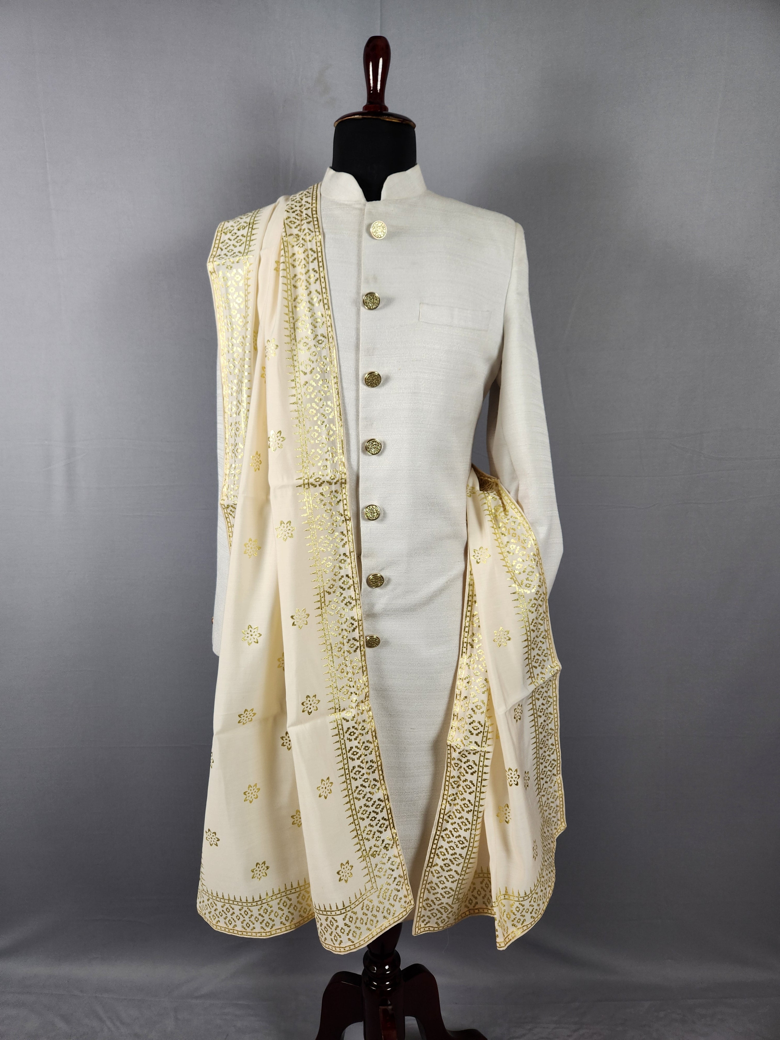 Cream Ivory Groom Shawl WITH Zari Embroidery 