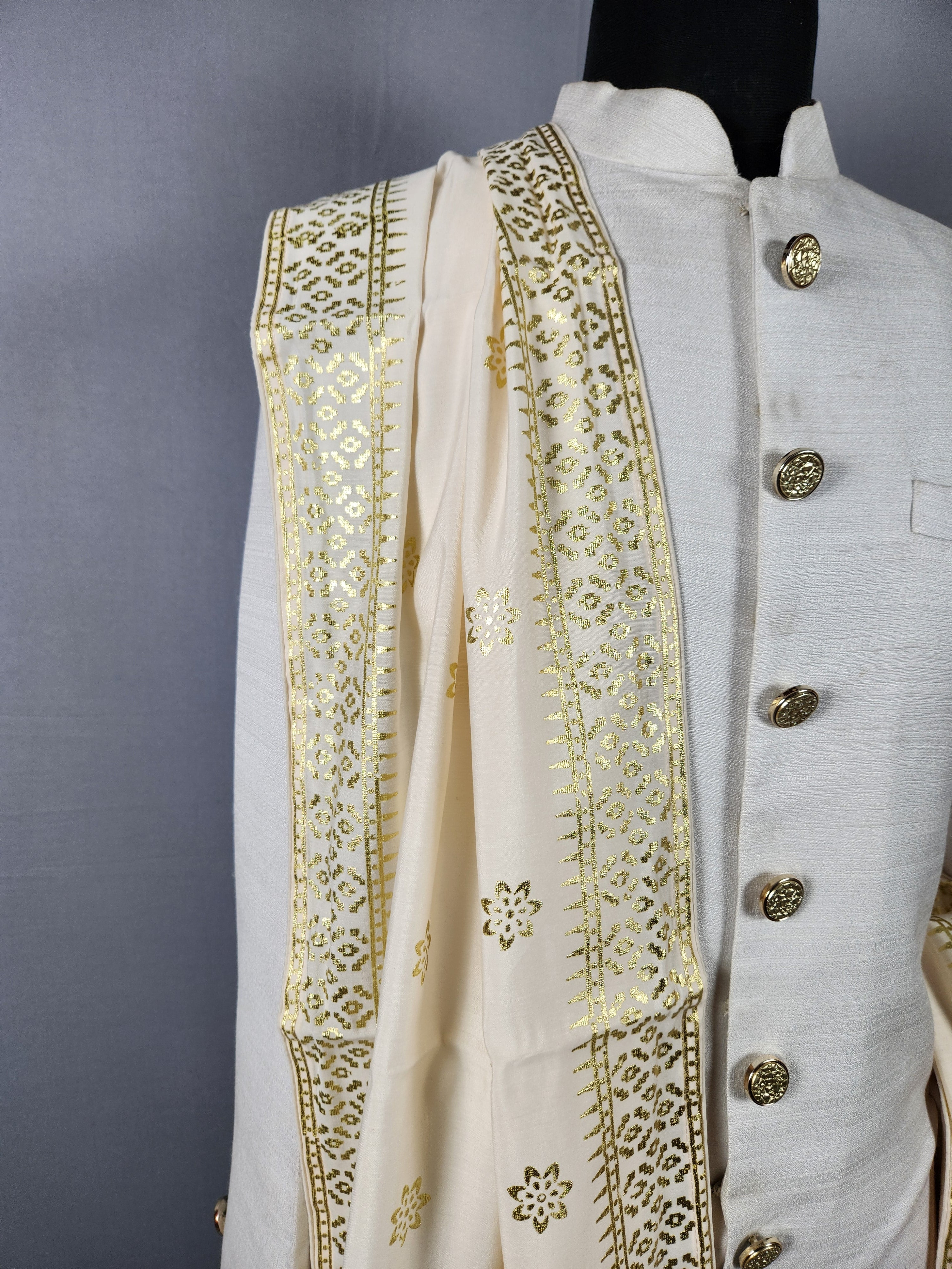 Cream Ivory Groom Shawl With Zari Embroidery 