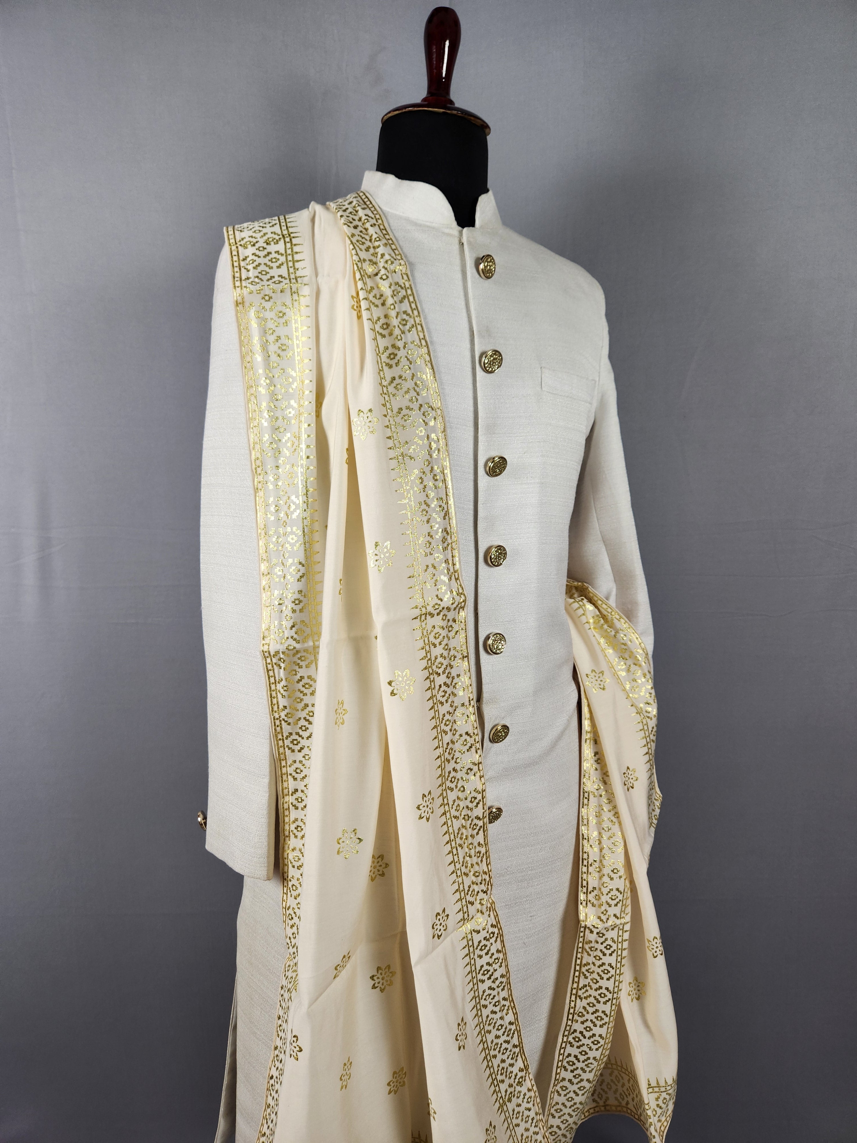 Cream Ivory Groom Shawl With Zari Embroidery 