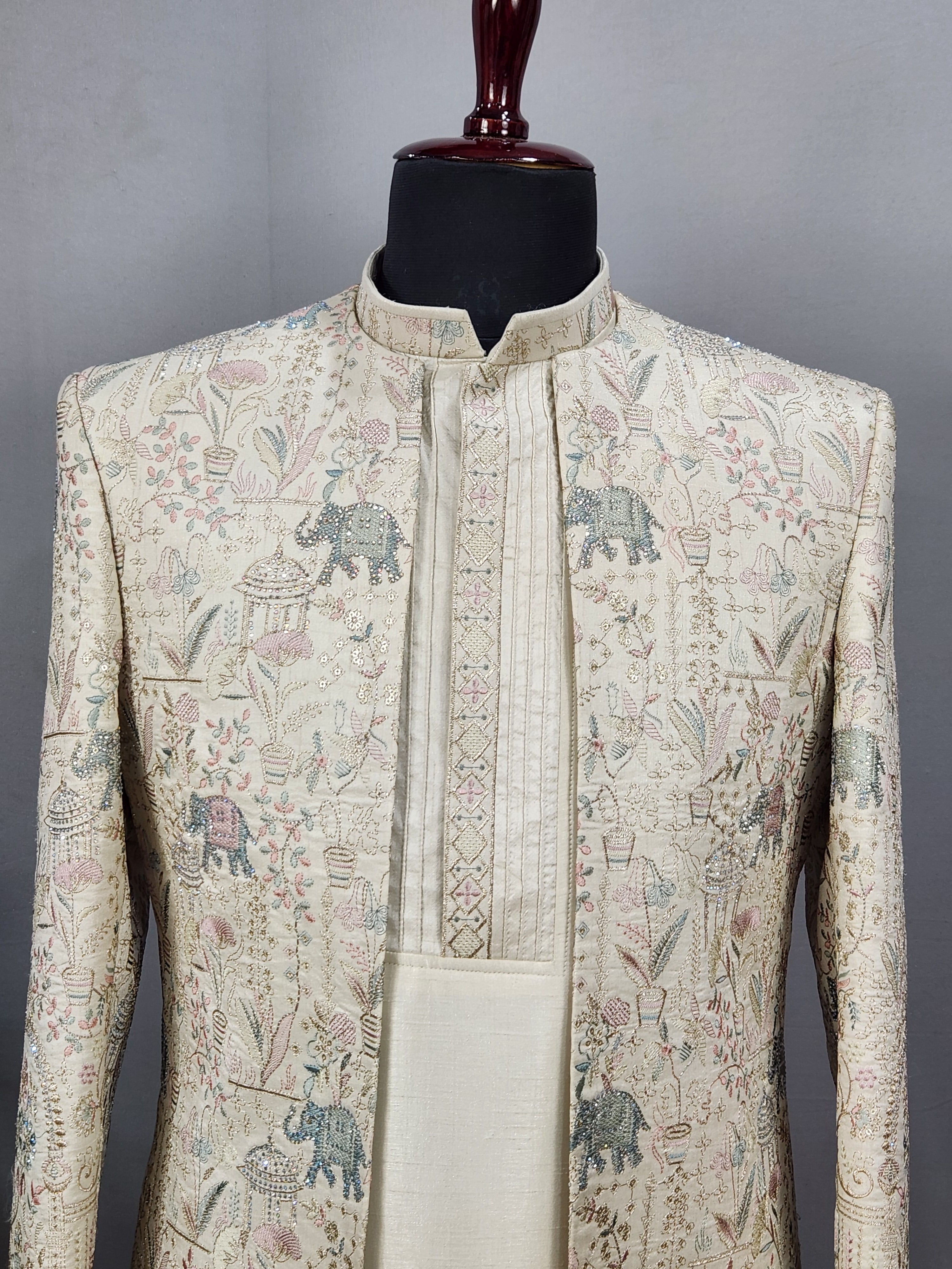 Cream Indo-Western Sherwani for Men | Indian Groom Wedding Outfit