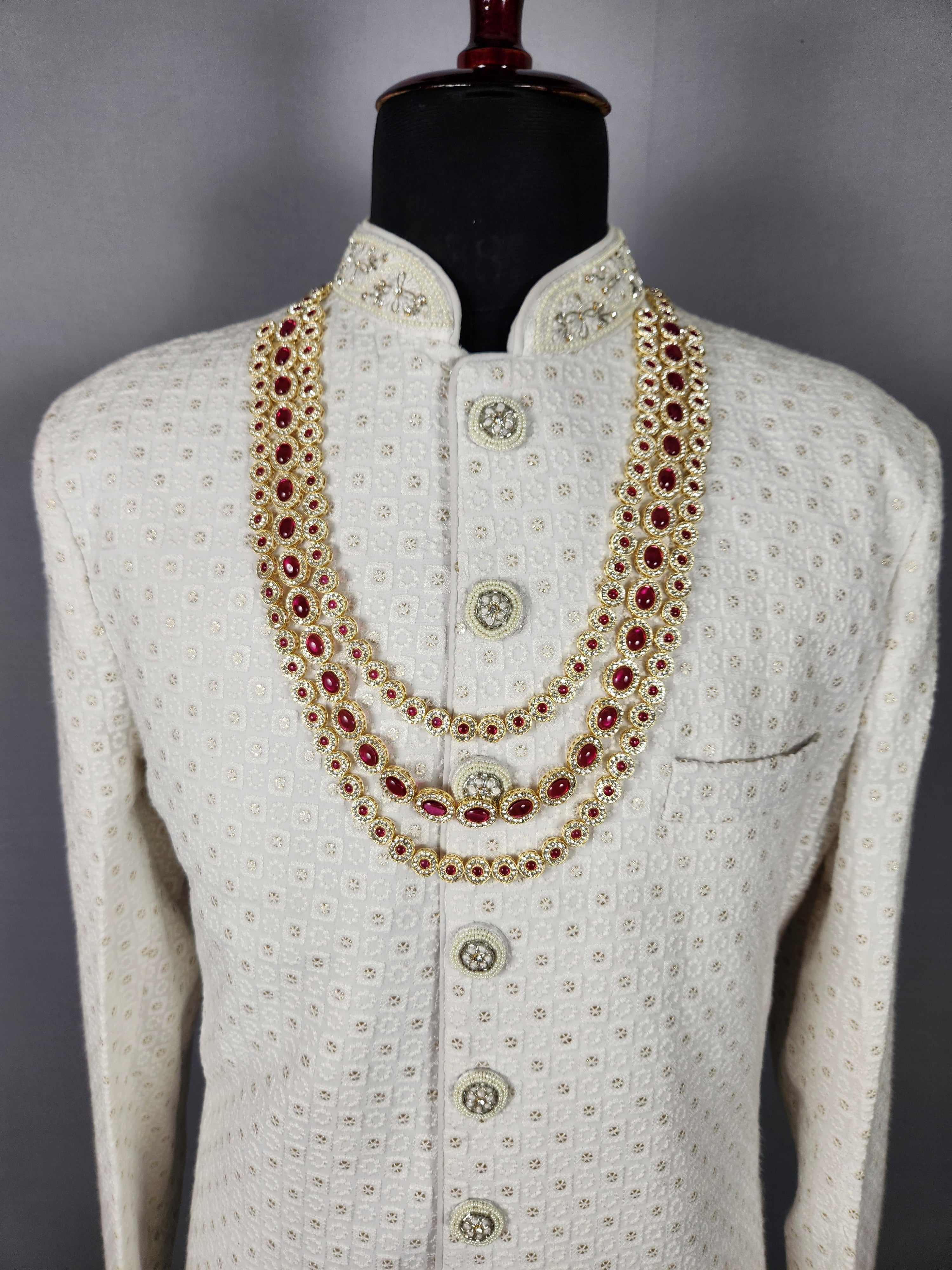 White Red Diamond Necklace for Groom 