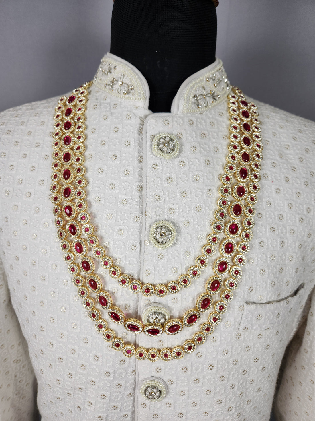 White Red Diamond Necklace for Groom 