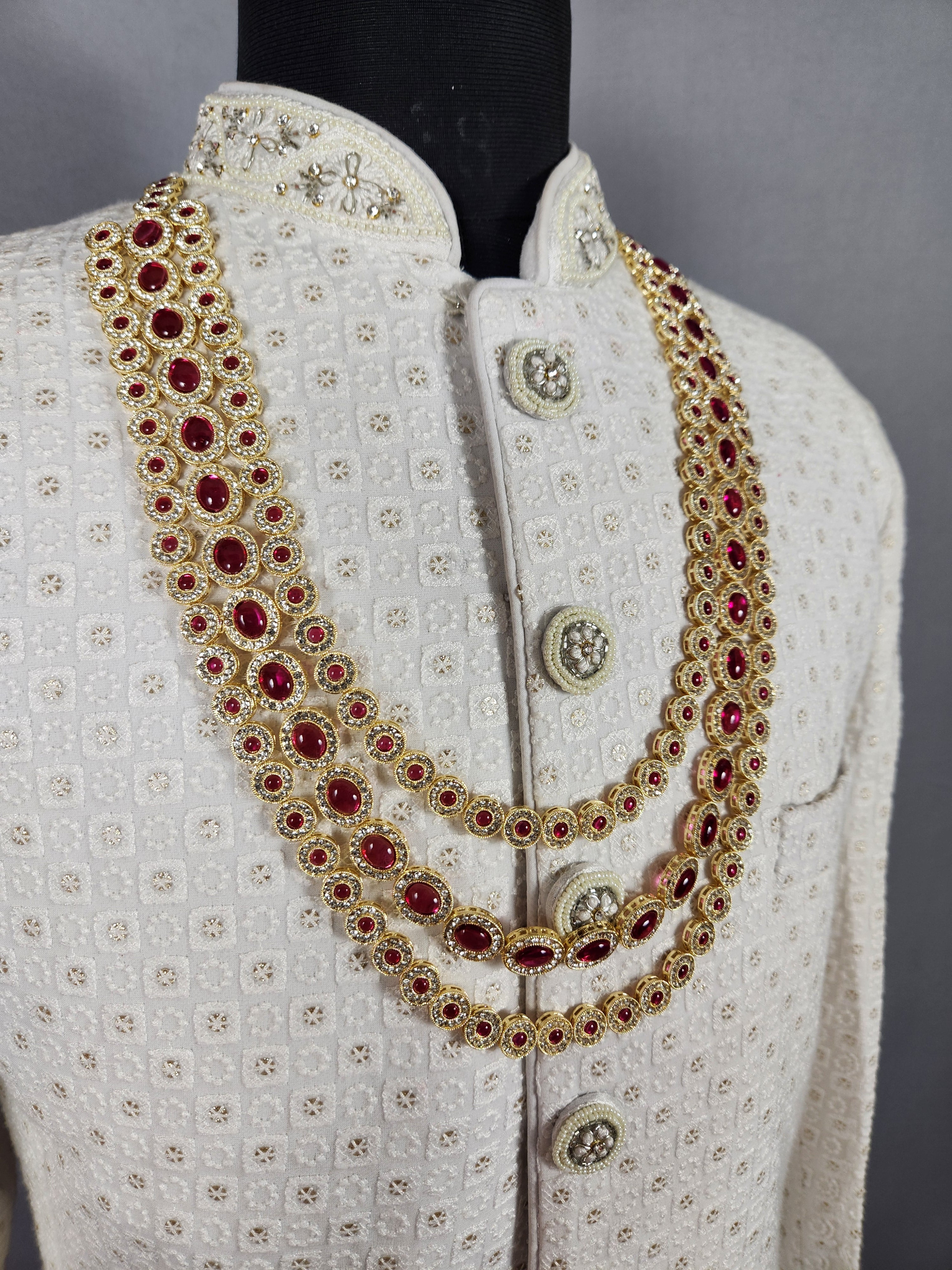White Red Diamond Necklace for Groom 