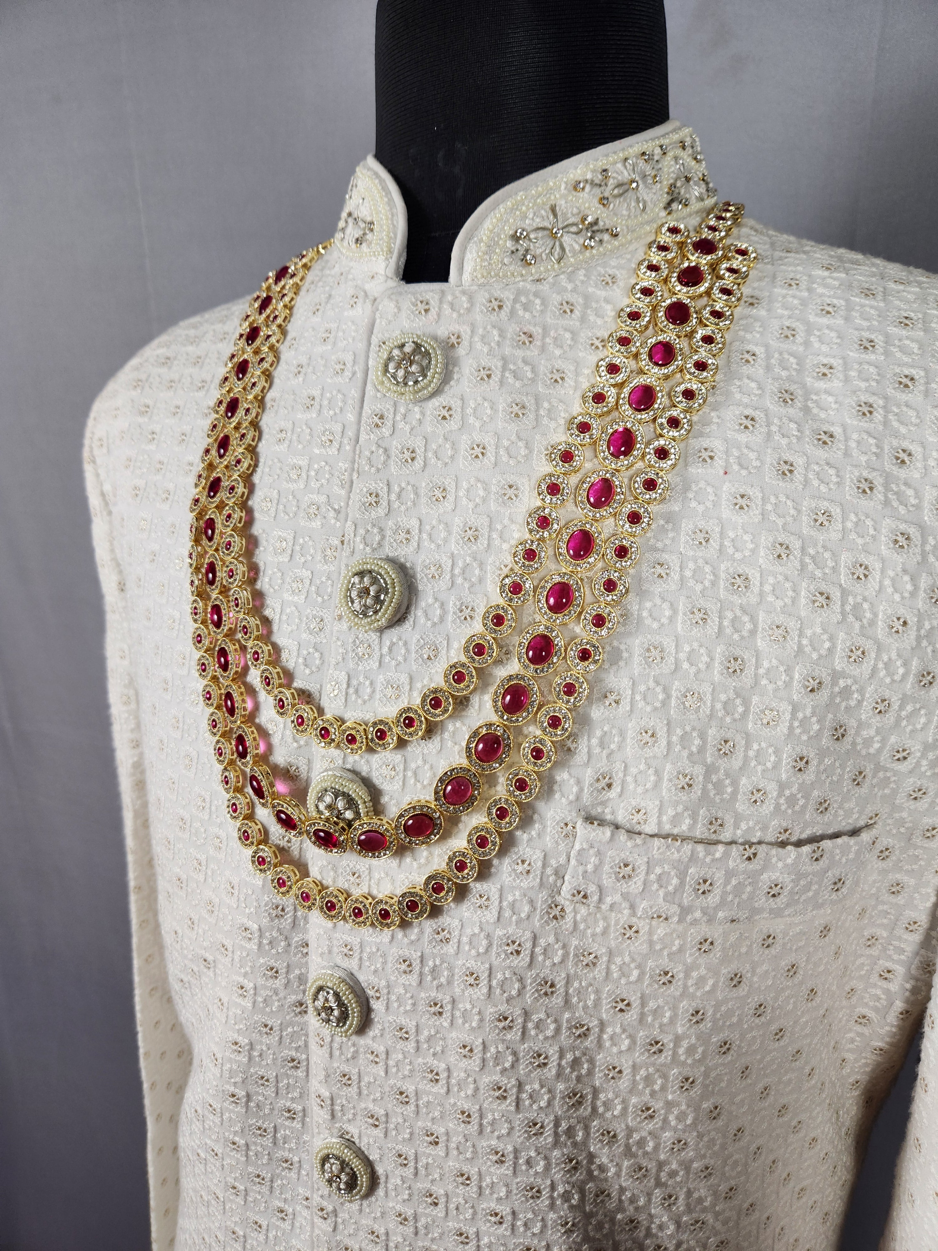 White Red Diamond Necklace for Groom 