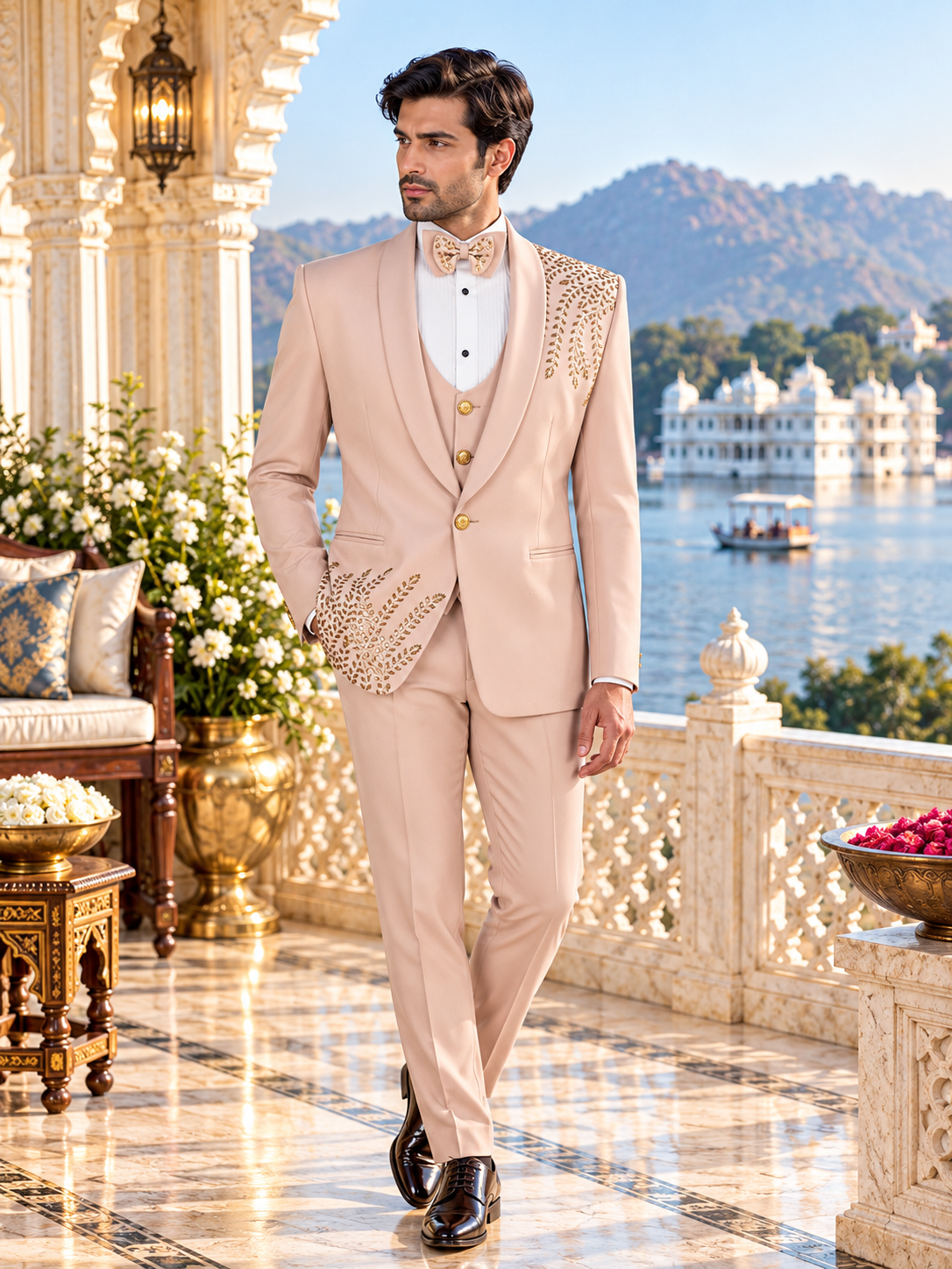 Dusty Pink Men's Tuxedo Suit for Wedding | Indian Groom Reception Outfit