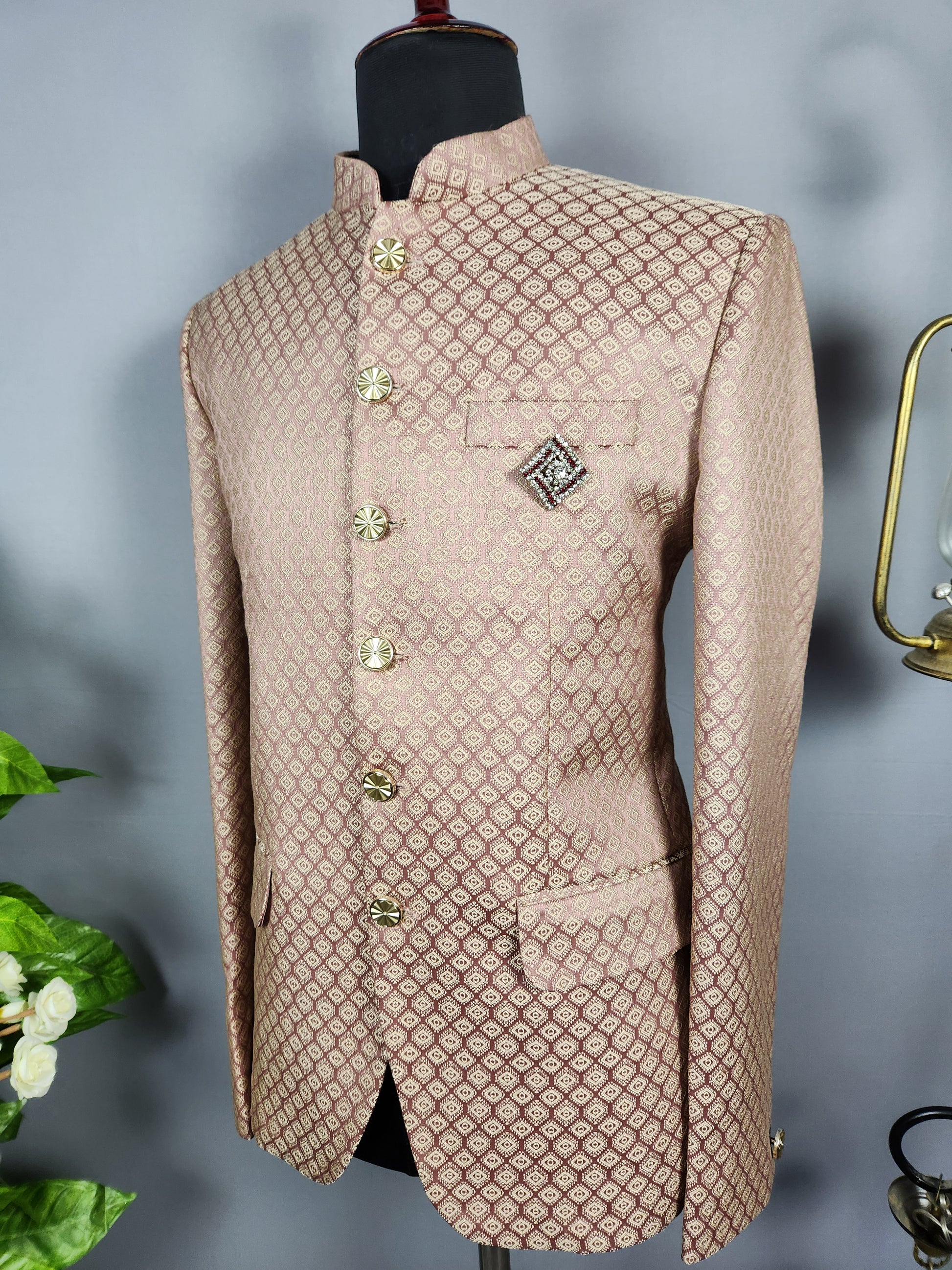 Dusty Rose Jodhpuri Suit for Men  -   Indian Wedding Outfit for Men
