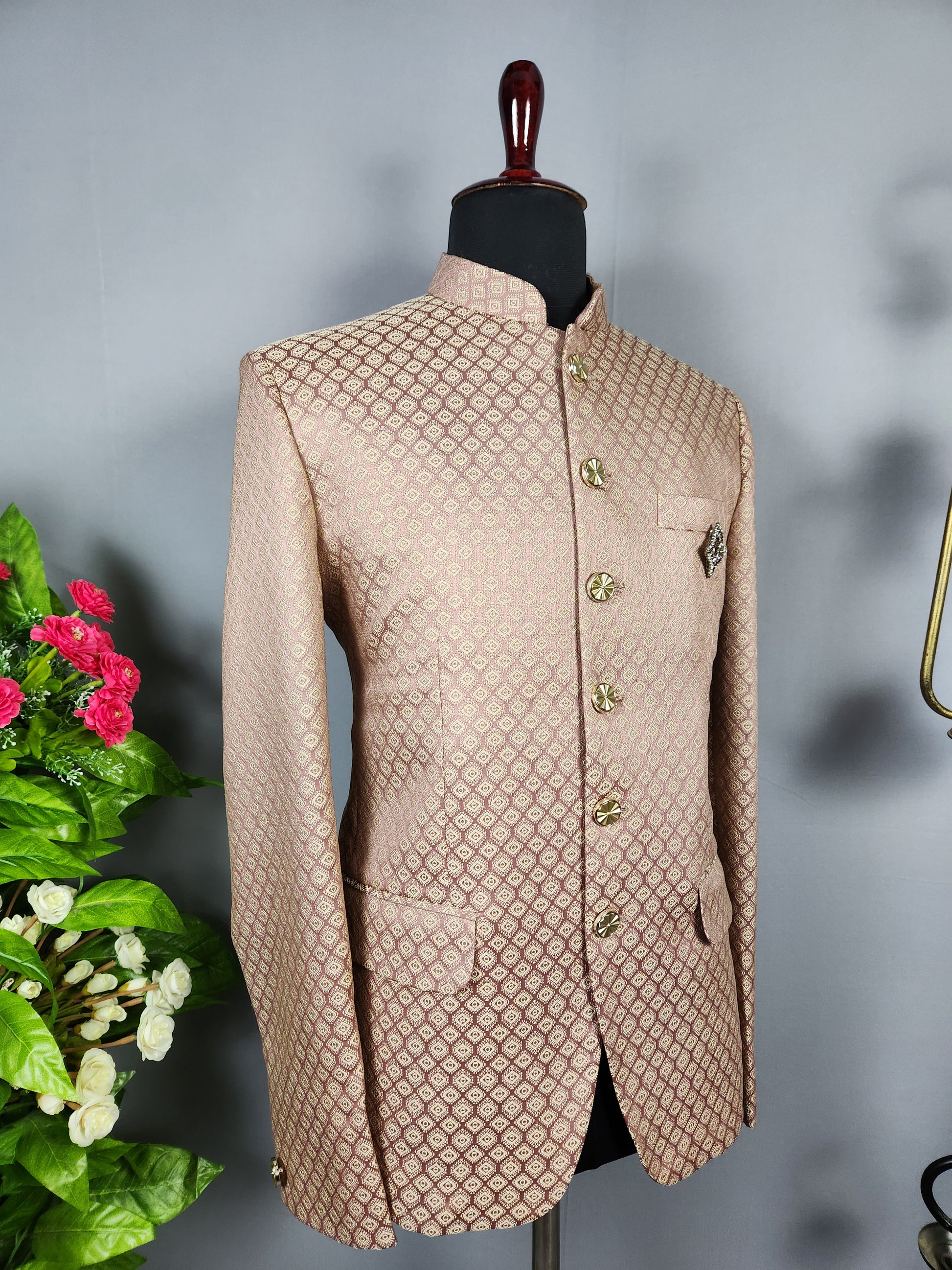 Dusty Rose Jodhpuri Suit for Men  -   Indian Wedding Outfit for Men
