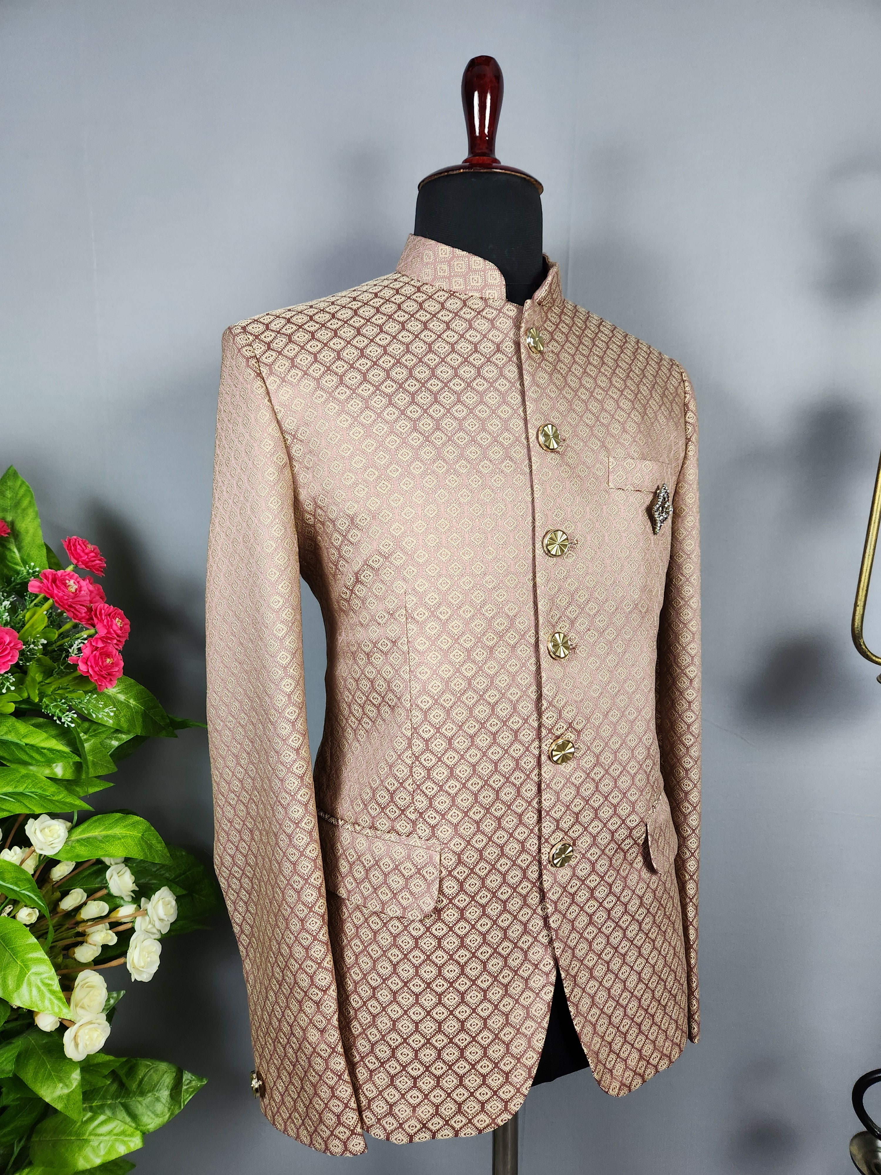 Dusty Rose Jodhpuri Suit for Men  -   Indian Wedding Outfit for Men
