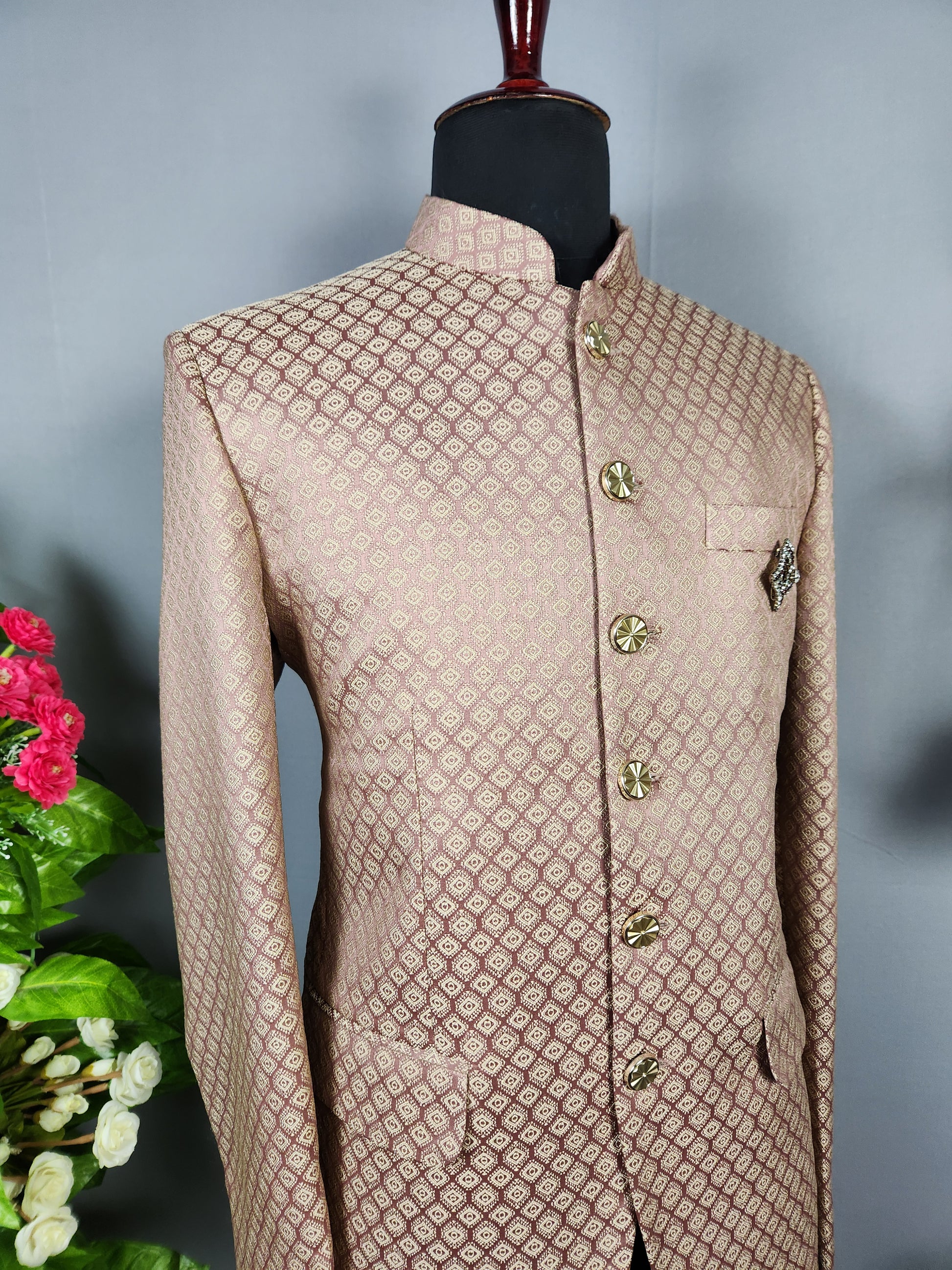 Dusty Rose Jodhpuri Suit for Men  -   Indian Wedding Outfit for Men

