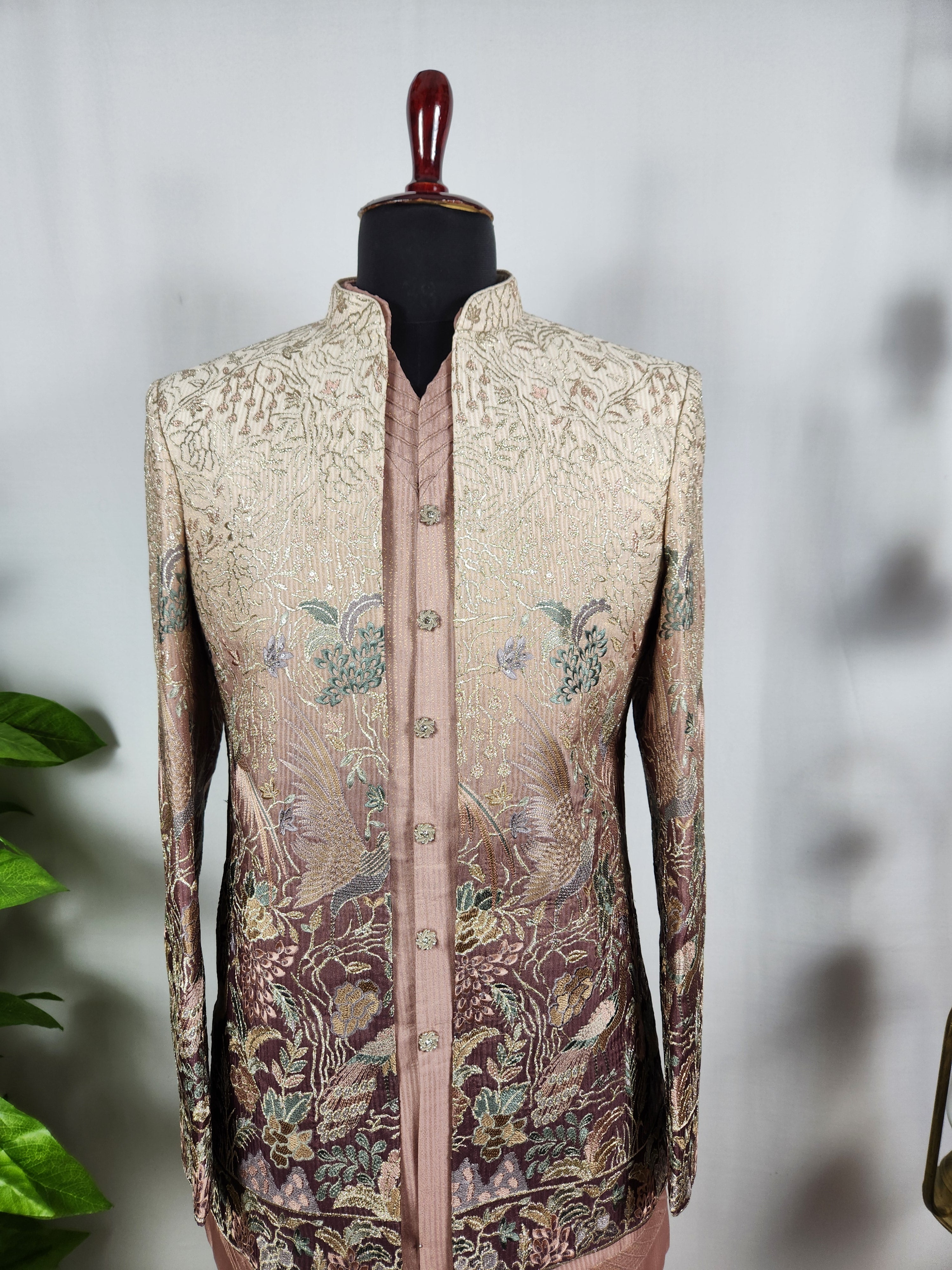 Dusty Rose Pink Indo-Western Sherwani for Men | Indian Groom Wedding Outfit