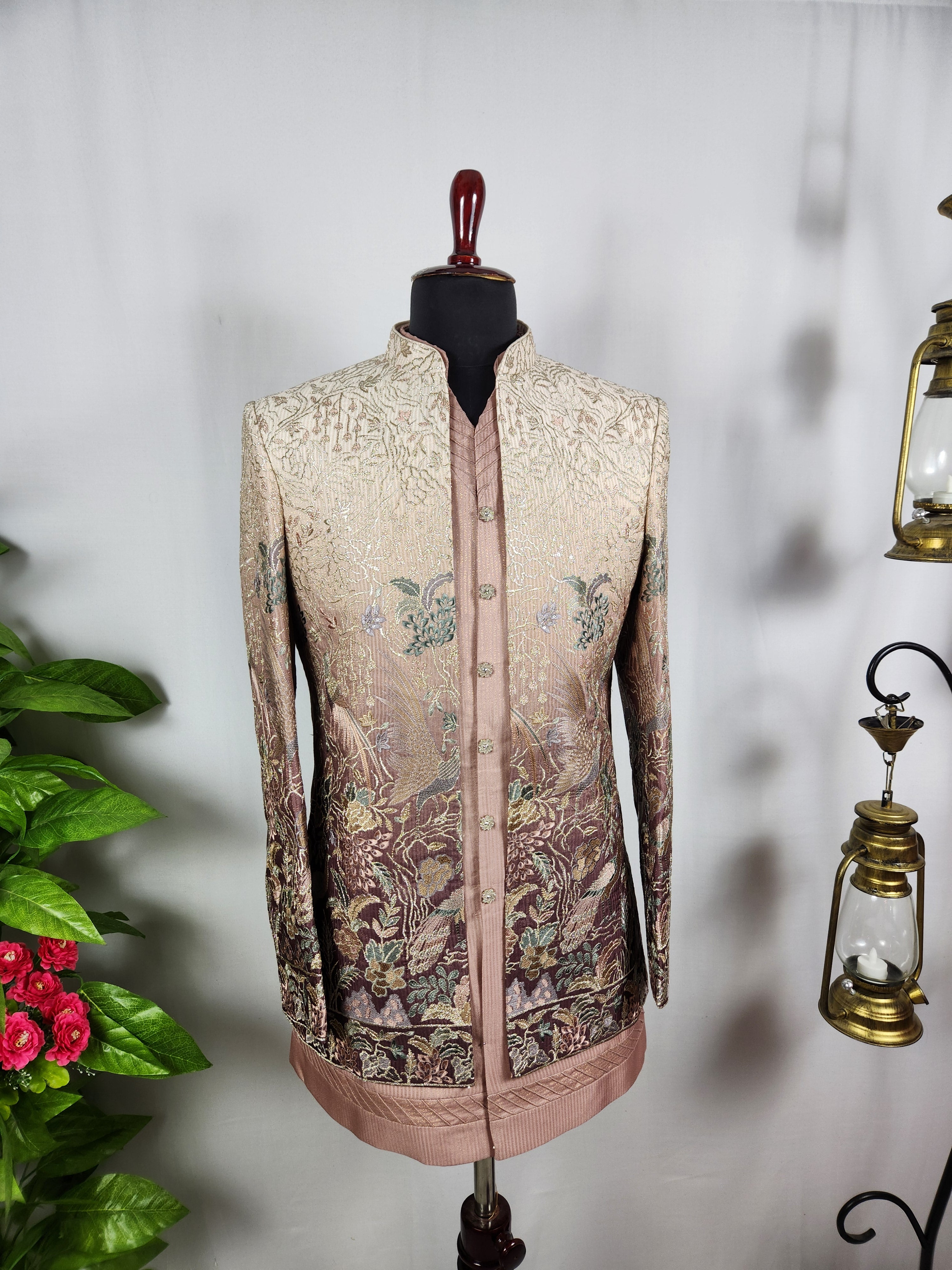 Dusty Rose Pink Indo-Western Sherwani for Men | Indian Groom Wedding Outfit