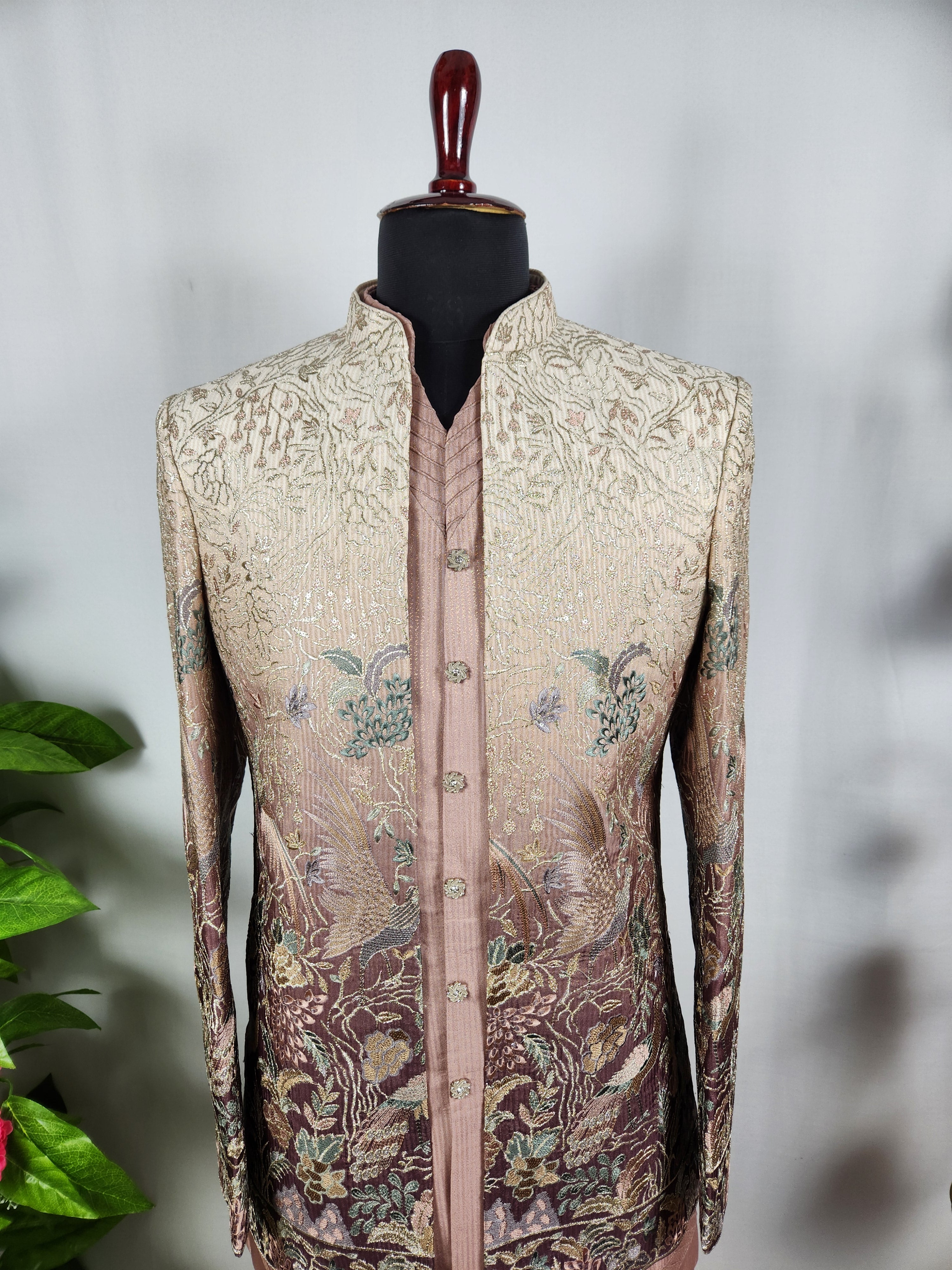 Dusty Rose Pink Indo-Western Sherwani for Men | Indian Groom Wedding Outfit
