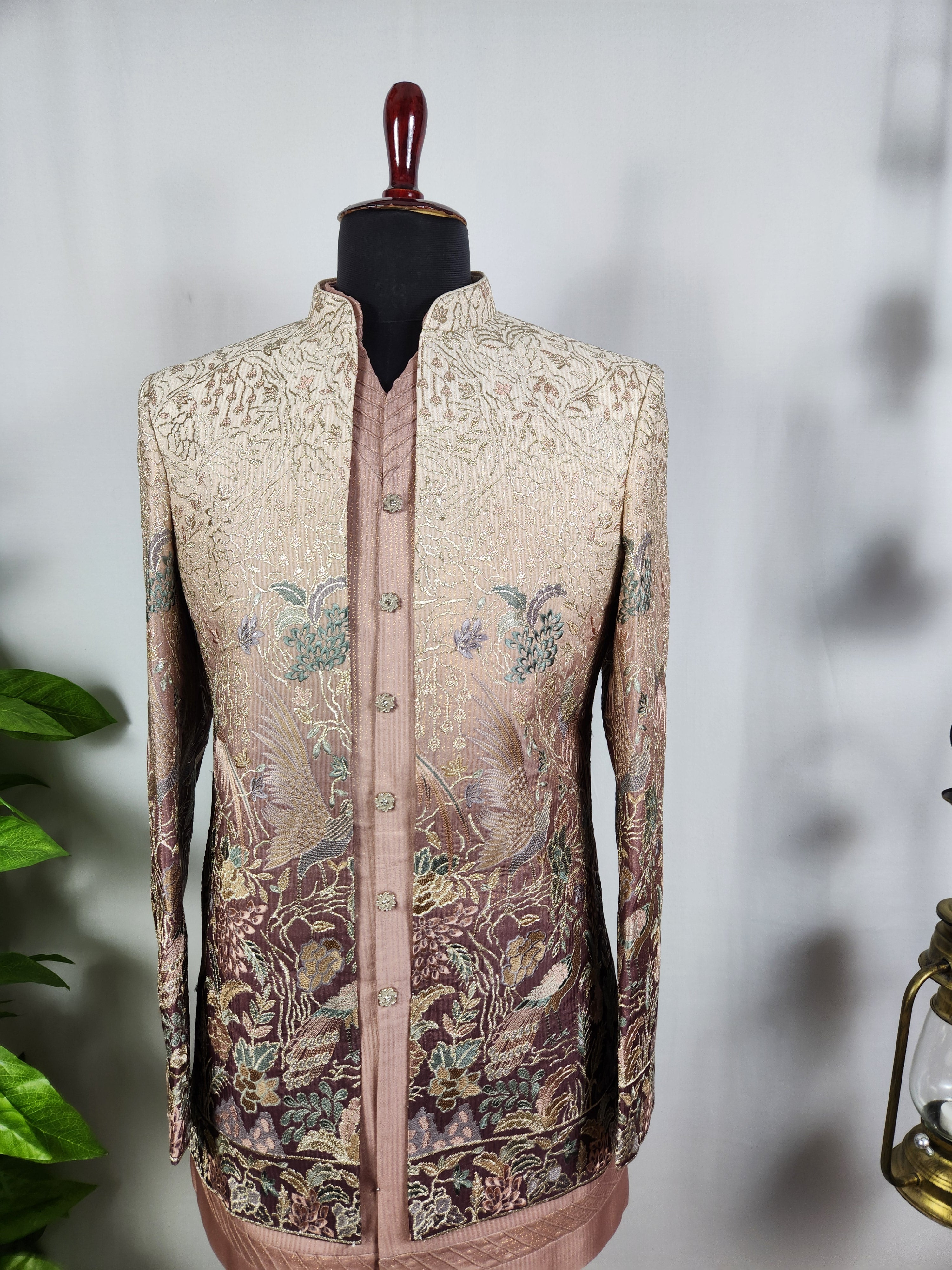 Dusty Rose Pink Indo-Western Sherwani for Men | Indian Groom Wedding Outfit