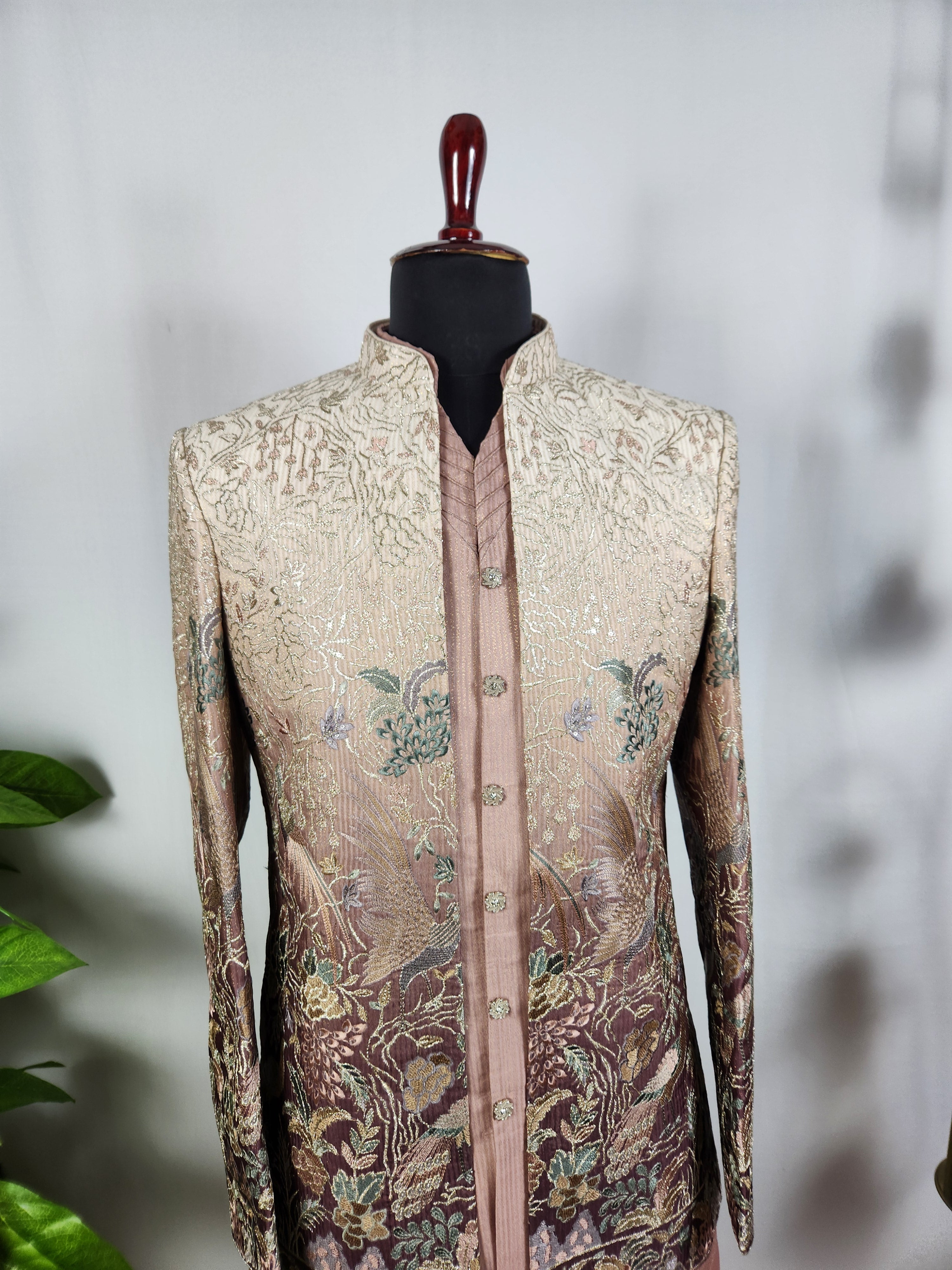 Dusty Rose Pink Indo-Western Sherwani for Men | Indian Groom Wedding Outfit