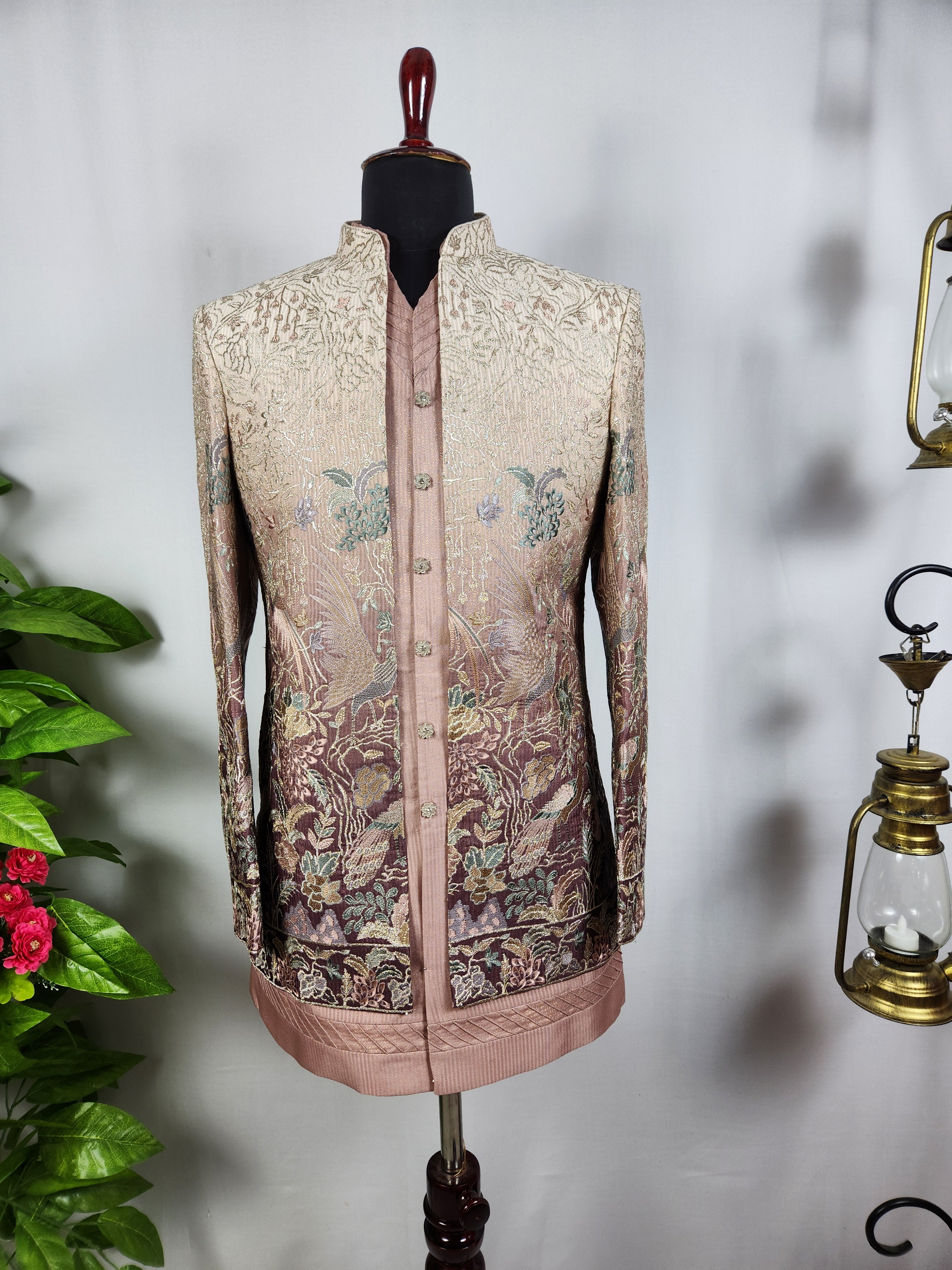 Dusty Rose Pink Indo-Western Sherwani for Men | Indian Groom Wedding Outfit