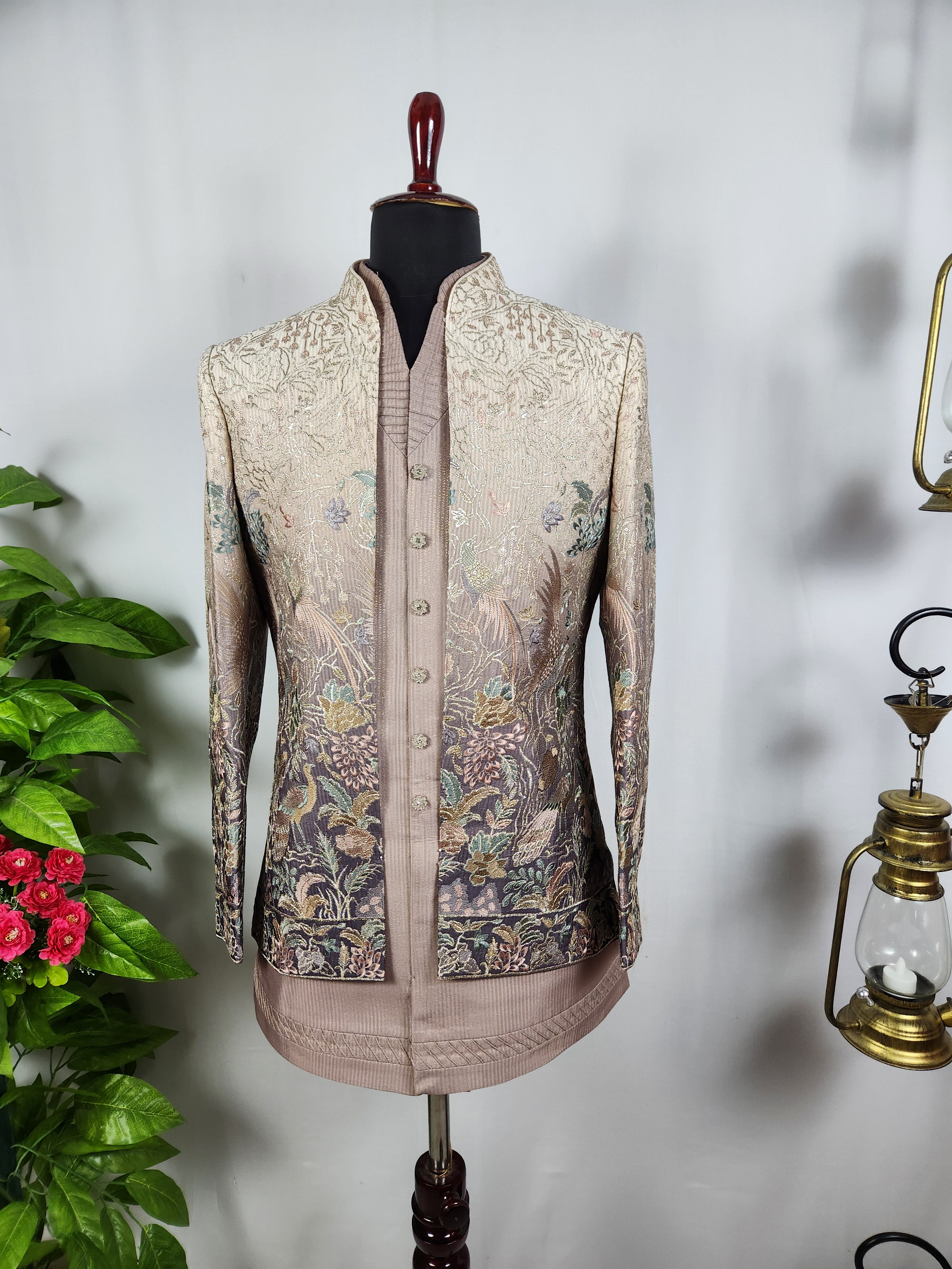 Dusty Rose Pink Indo-Western Sherwani for Men | Indian Groom Wedding Outfit