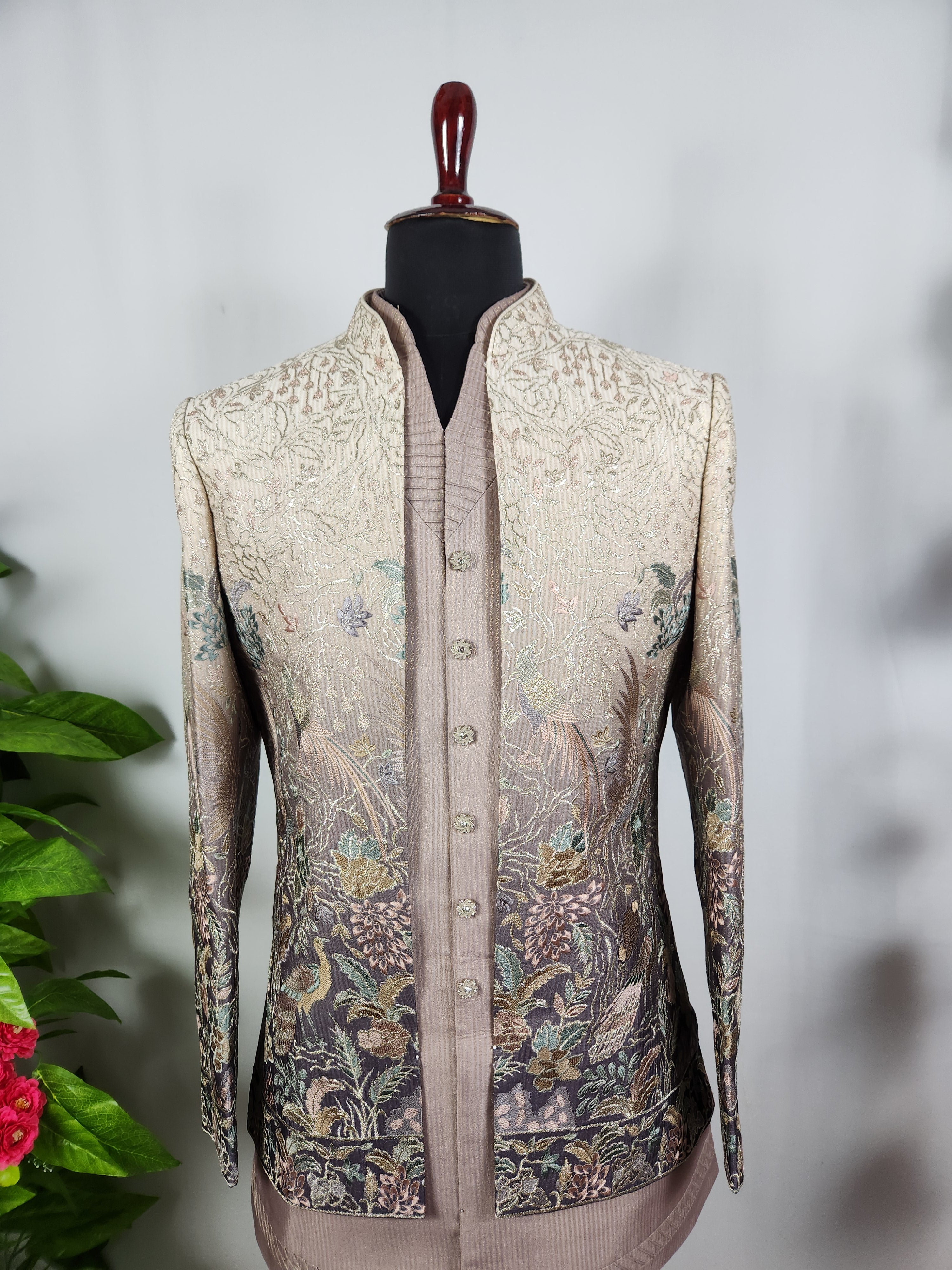 Dusty Rose Pink Indo-Western Sherwani for Men | Indian Groom Wedding Outfit