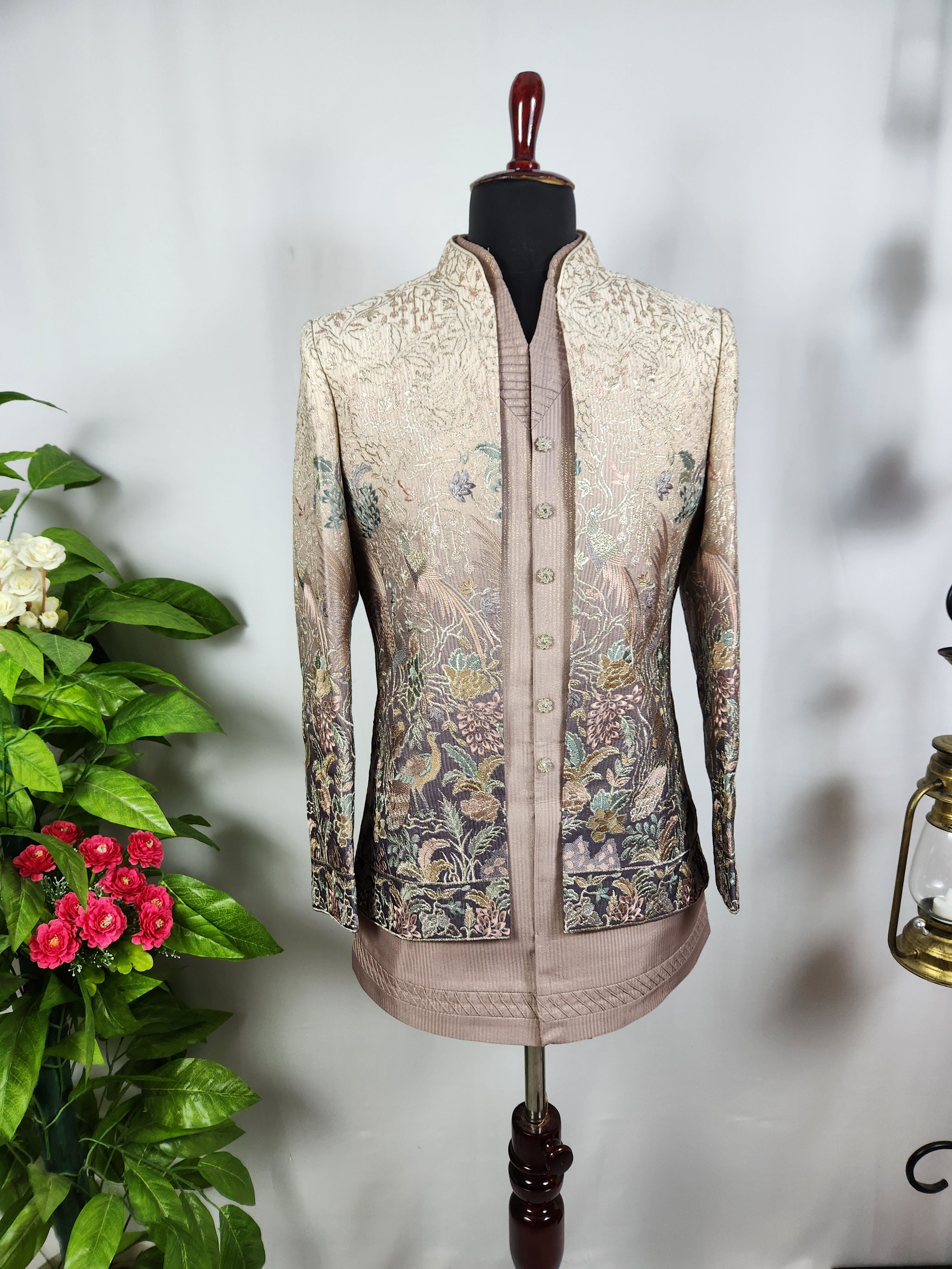 Dusty Rose Pink Indo-Western Sherwani for Men | Indian Groom Wedding Outfit