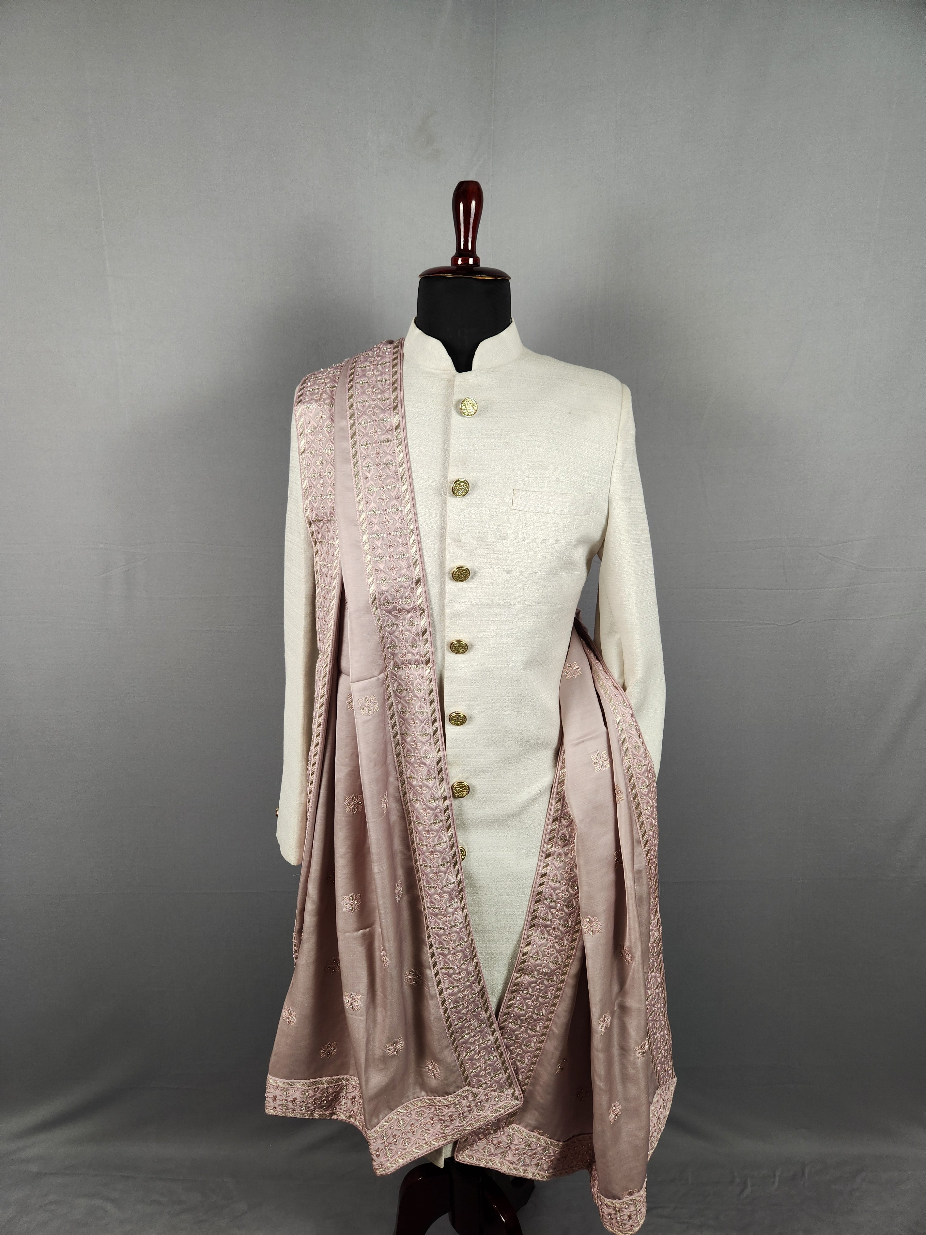 Dusty Rose Shawl Groom - A Zari Work Dusty Rose Stole