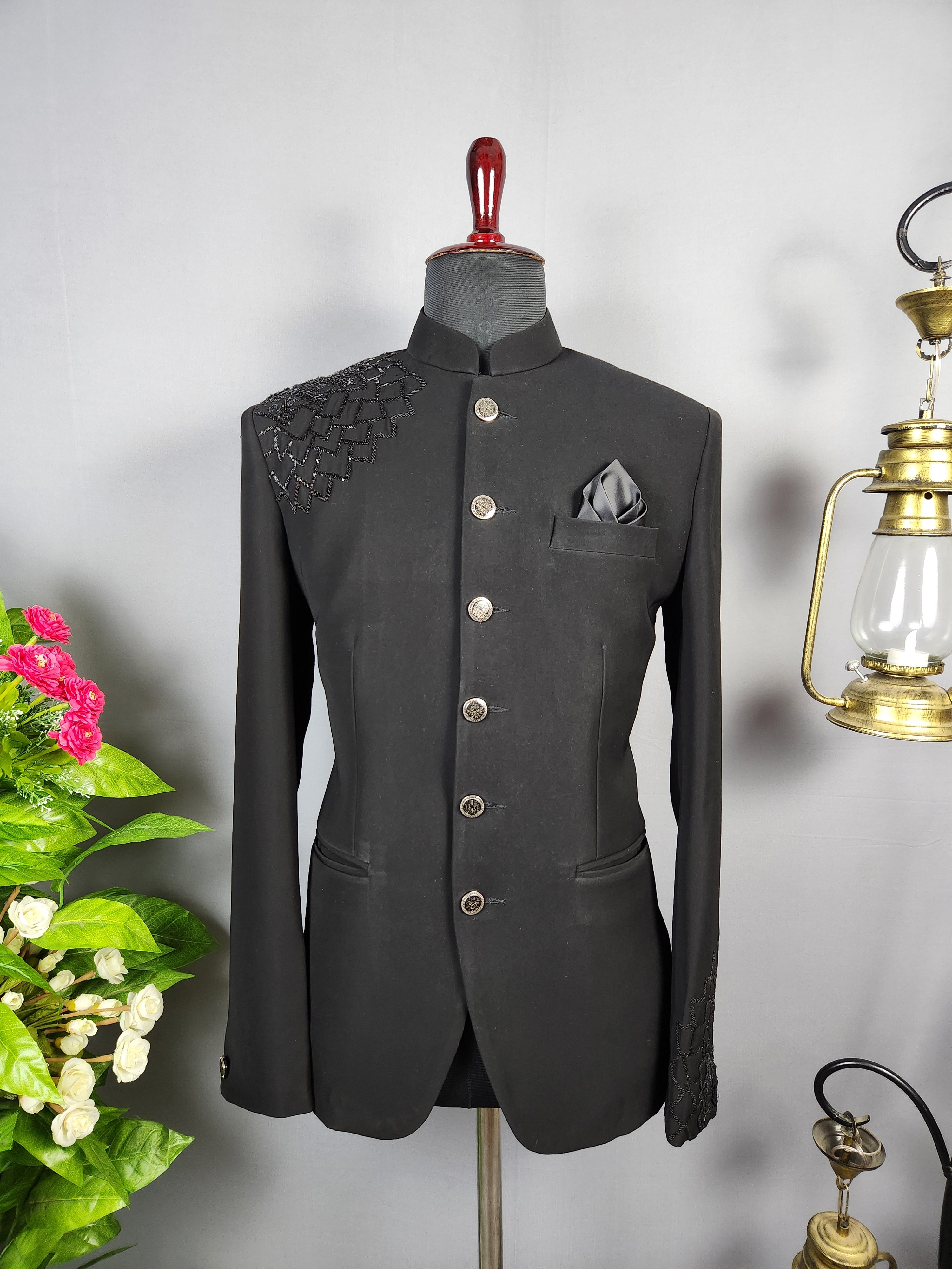 Black Jodhpuri Suit for Men  -   Indian Wedding Outfit for Men
