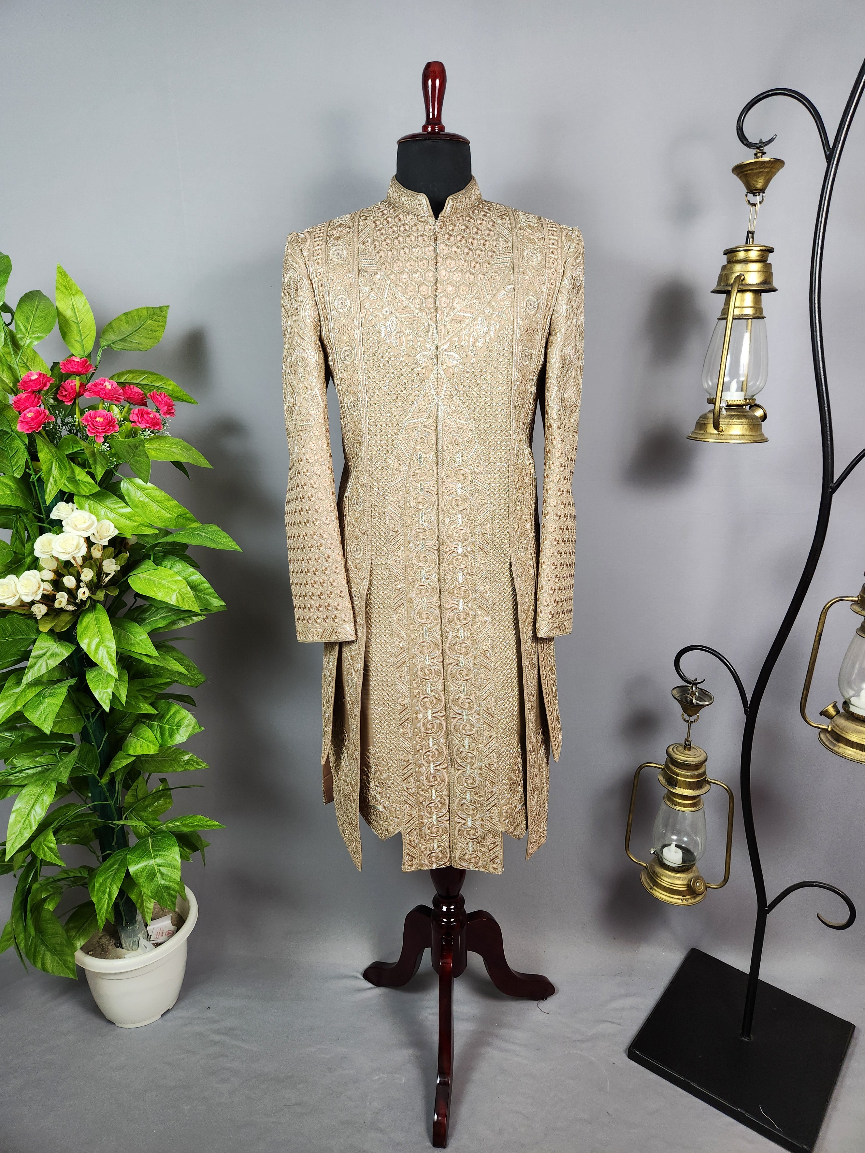 Golden Brown Groom Sherwani - 2 Layer Style | Sherwani For Men
