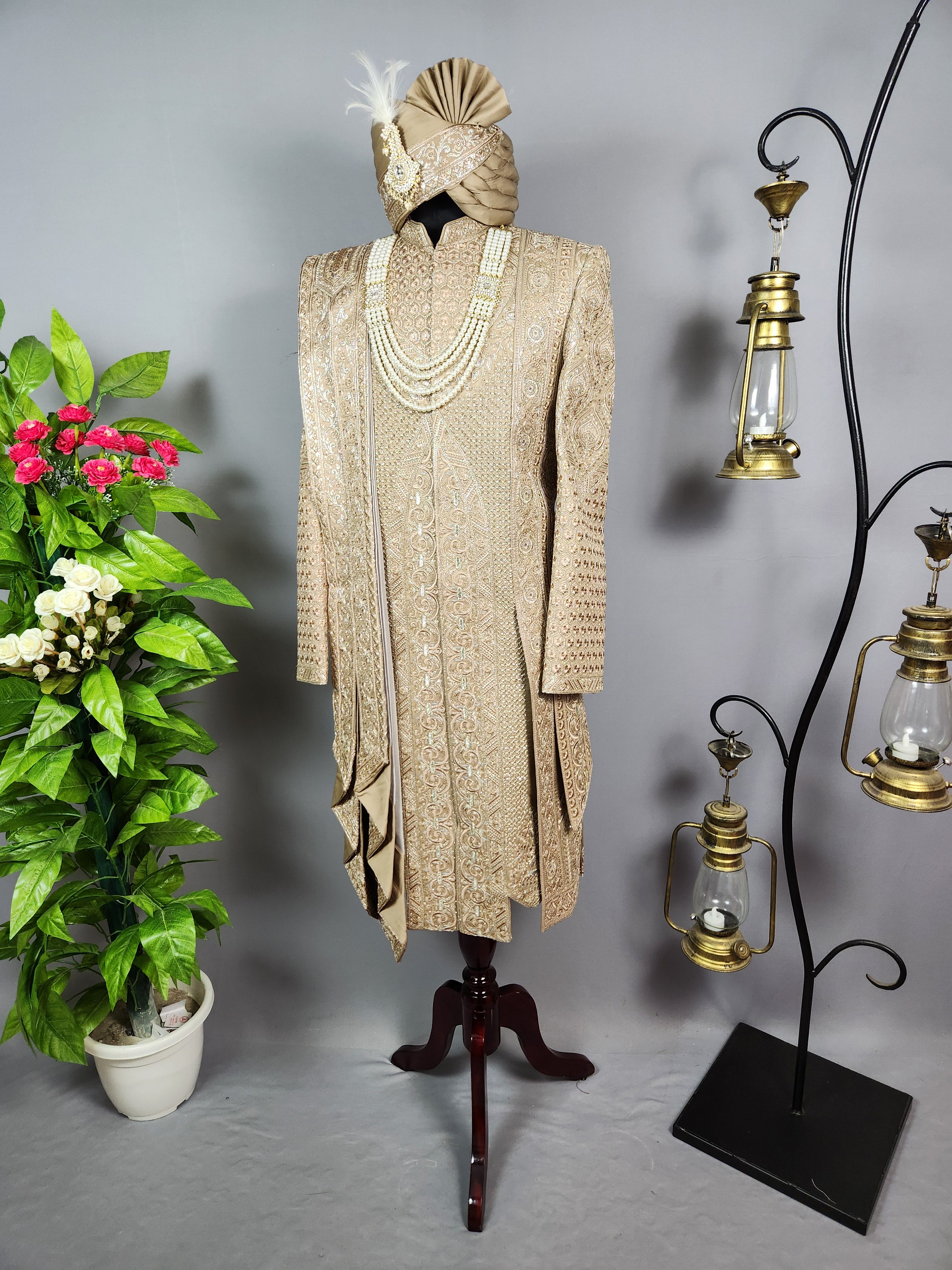 Golden Brown Groom Sherwani - 2 Layer Style | Sherwani For Men
