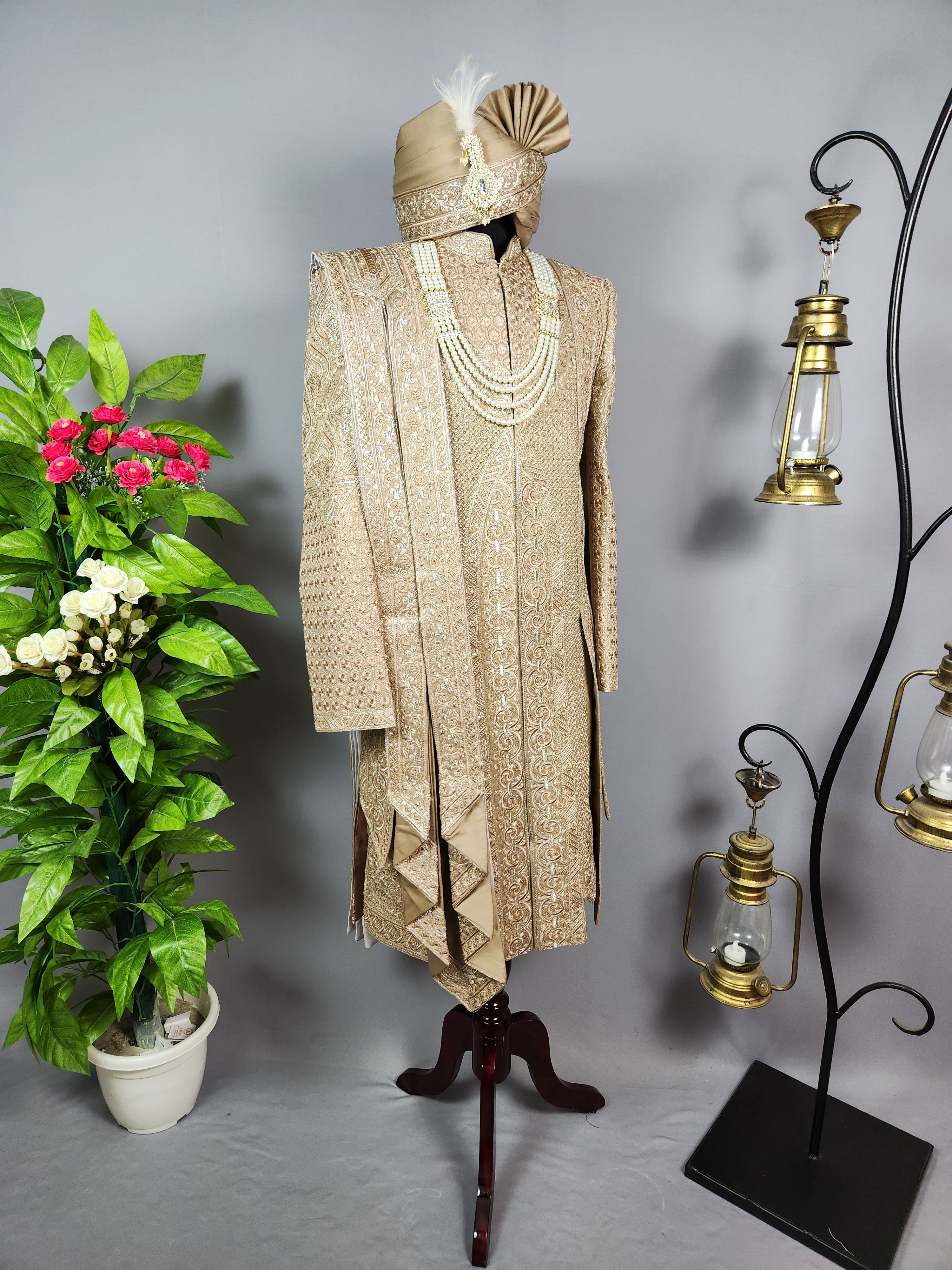 Golden Brown Groom Sherwani - 2 Layer Style | Sherwani For Men