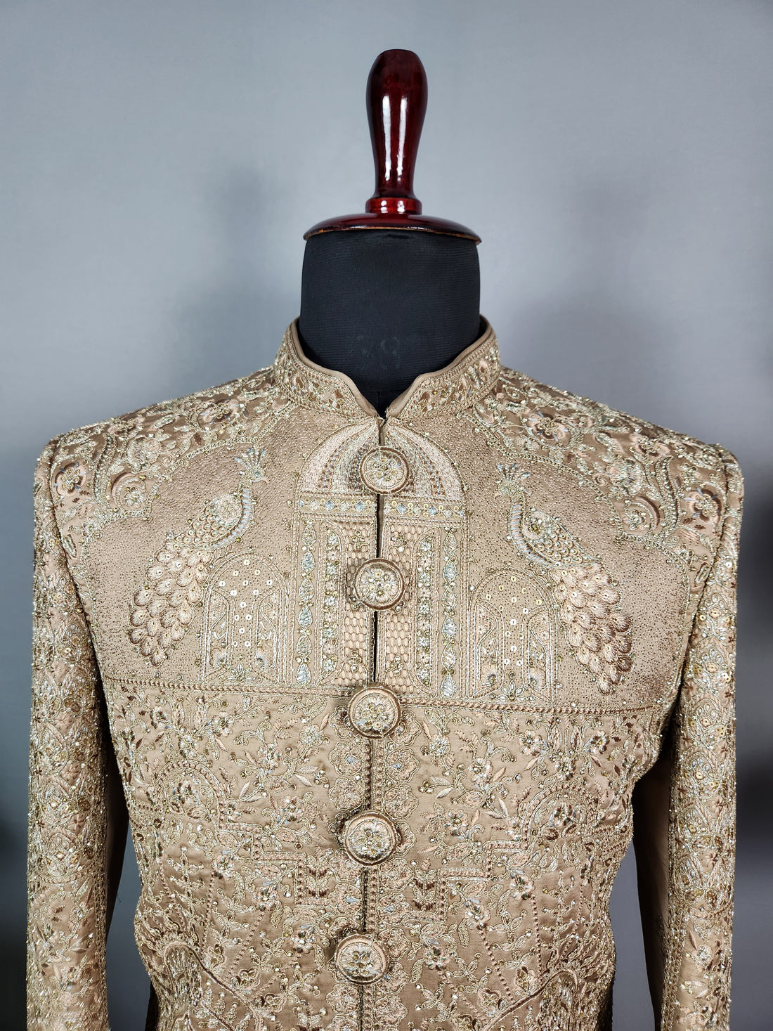 Golden Brown Groom Sherwani - Zari Embroidery | Sherwani For Men