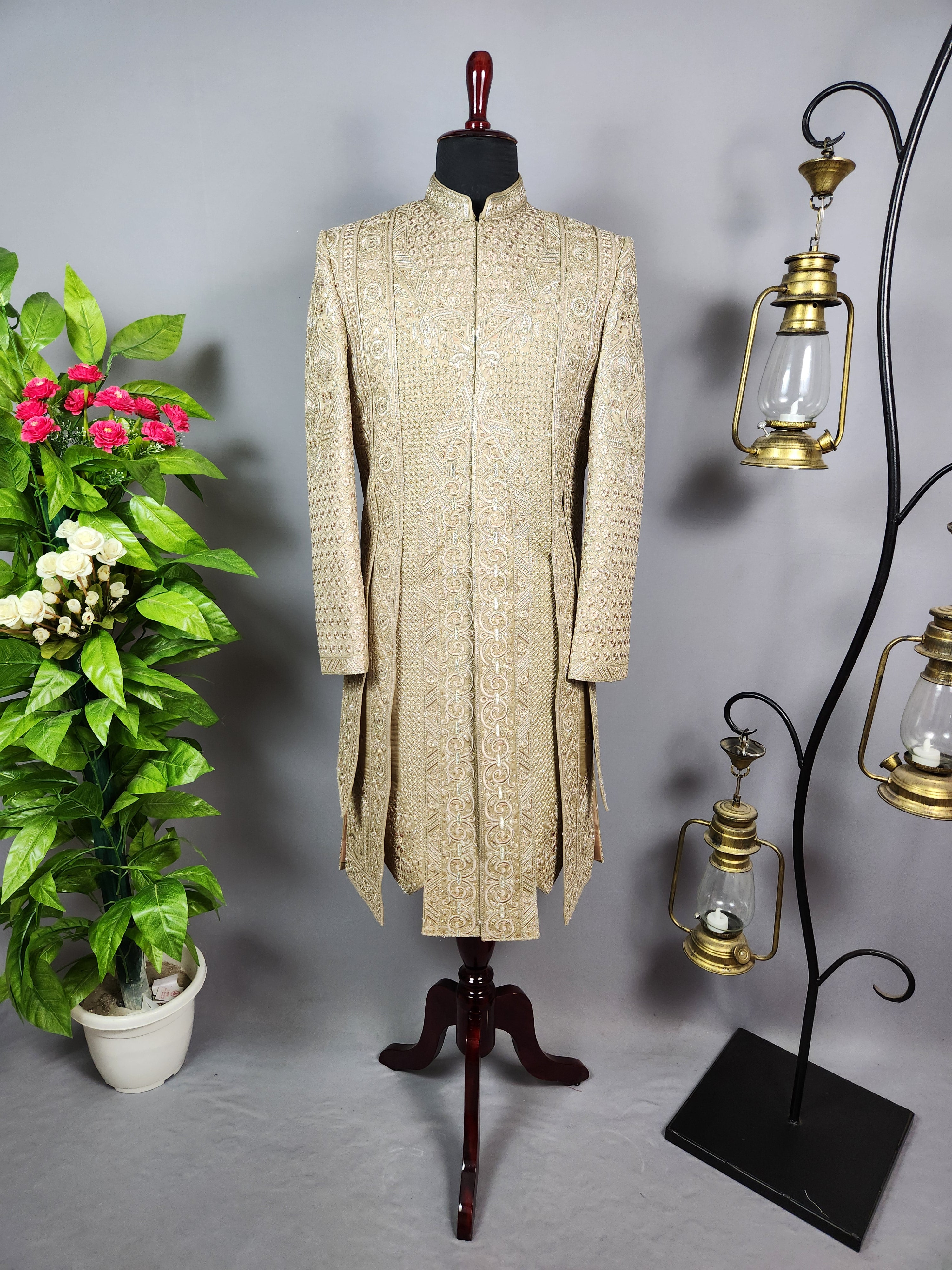 Copper Golden Groom Sherwani - Zari Embroidery| Sherwani For Men