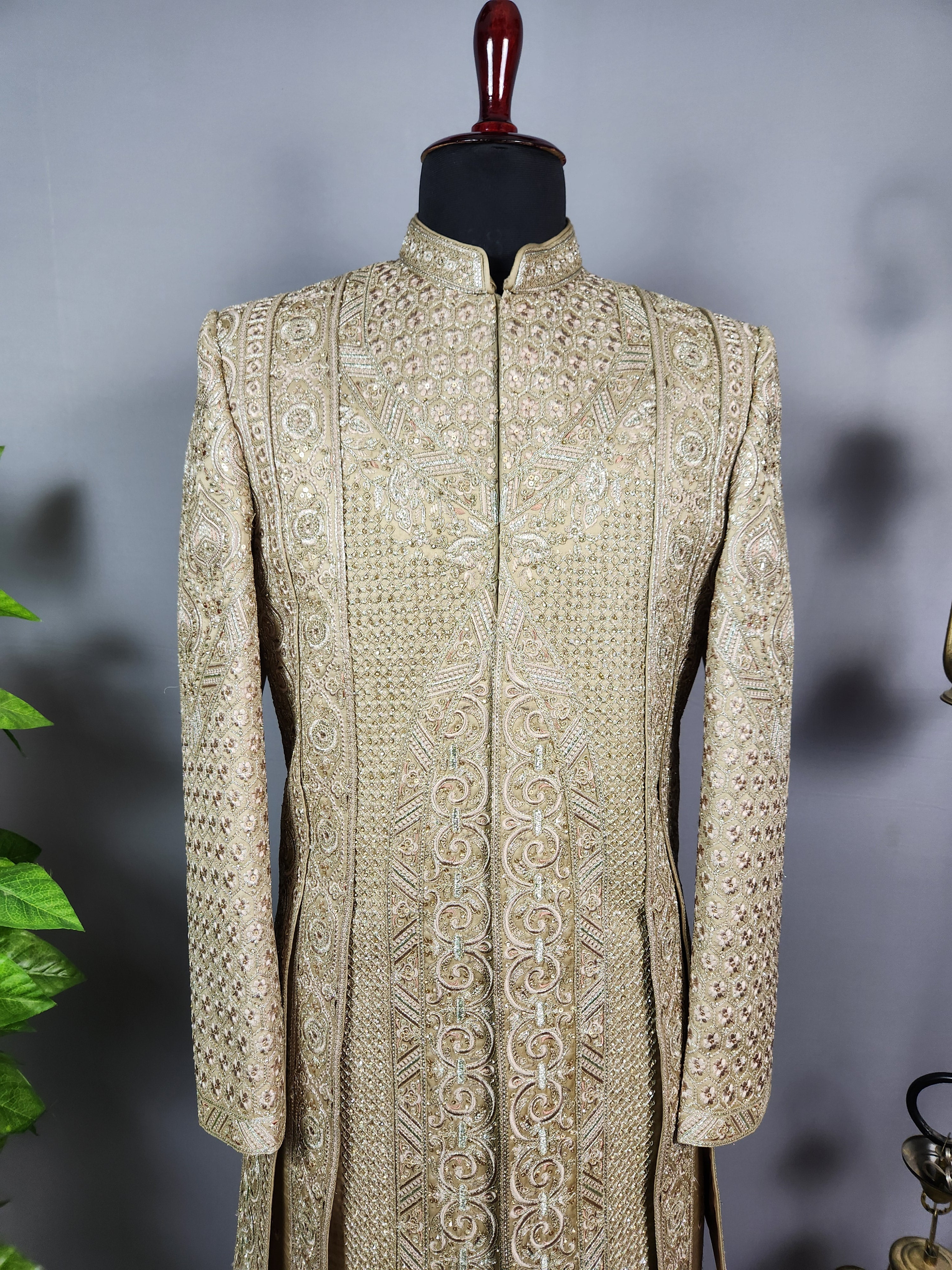 Copper Golden Groom Sherwani - Zari Embroidery| Sherwani For Men