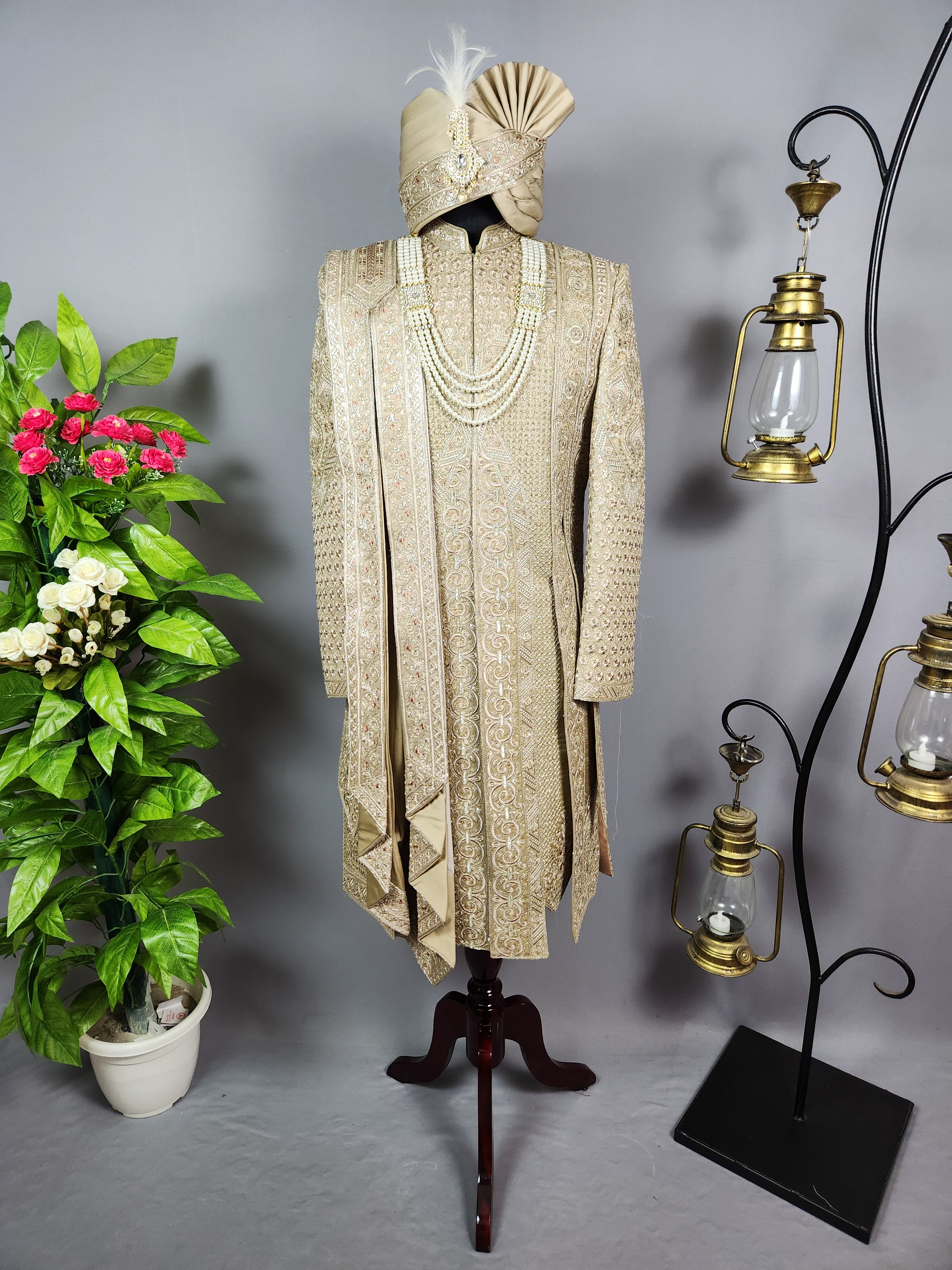 Copper Golden Groom Sherwani - Zari Embroidery| Sherwani For Men