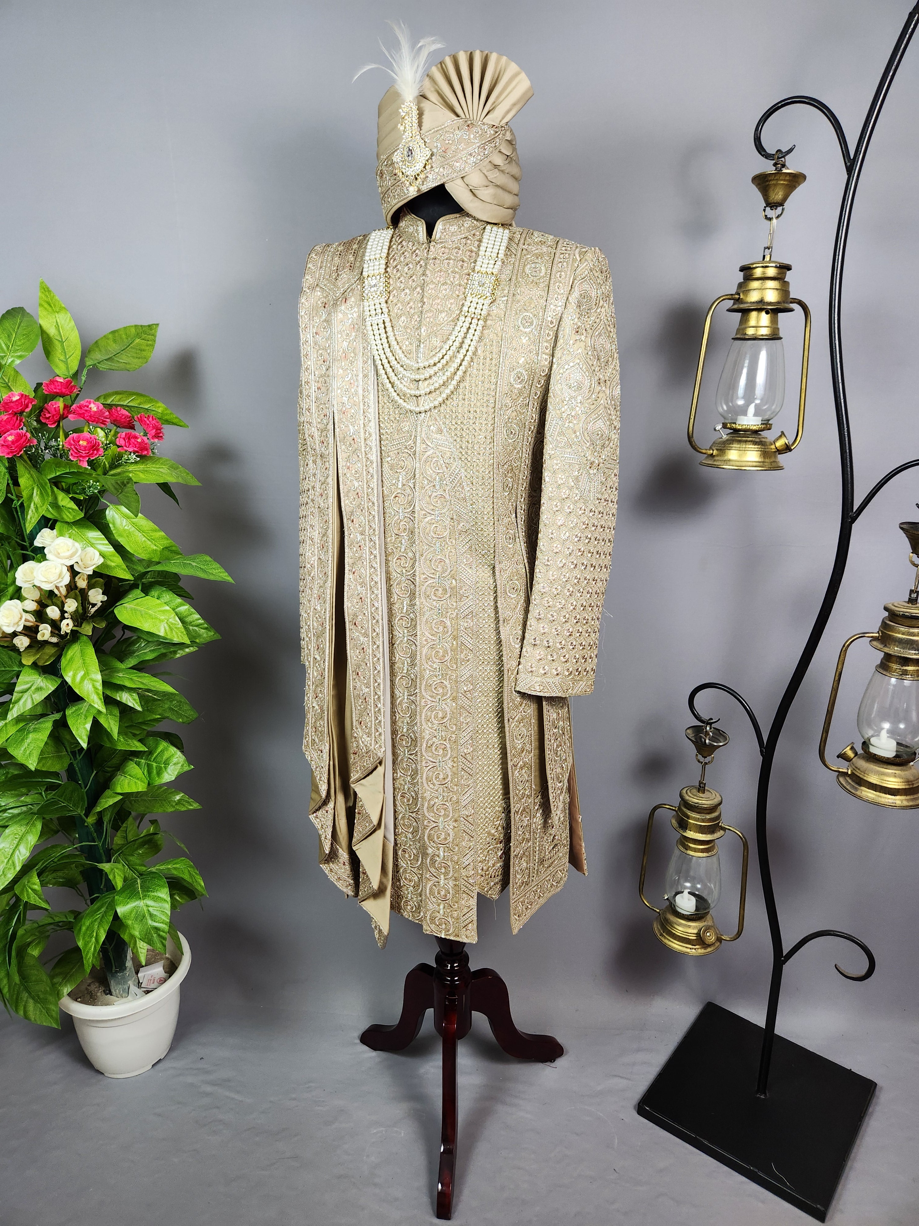 Copper Golden Groom Sherwani - Zari Embroidery| Sherwani For Men