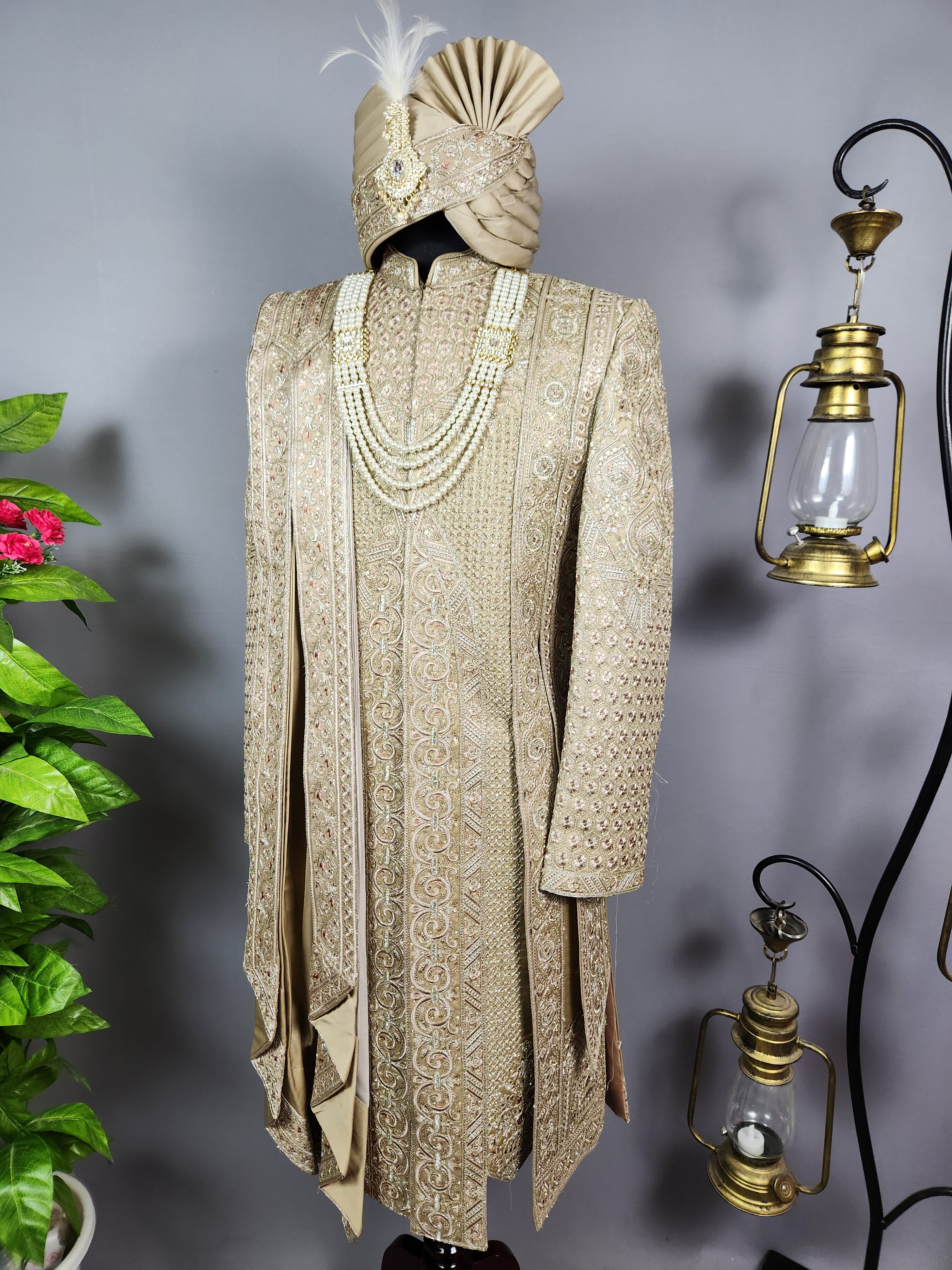 Copper Golden Groom Sherwani - Zari Embroidery| Sherwani For Men