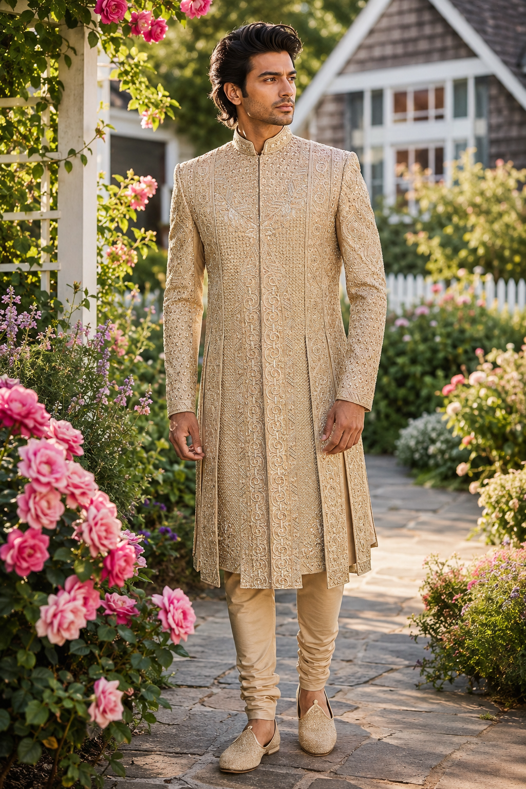 Copper Golden Groom Sherwani - Zari Embroidery| Sherwani For Men