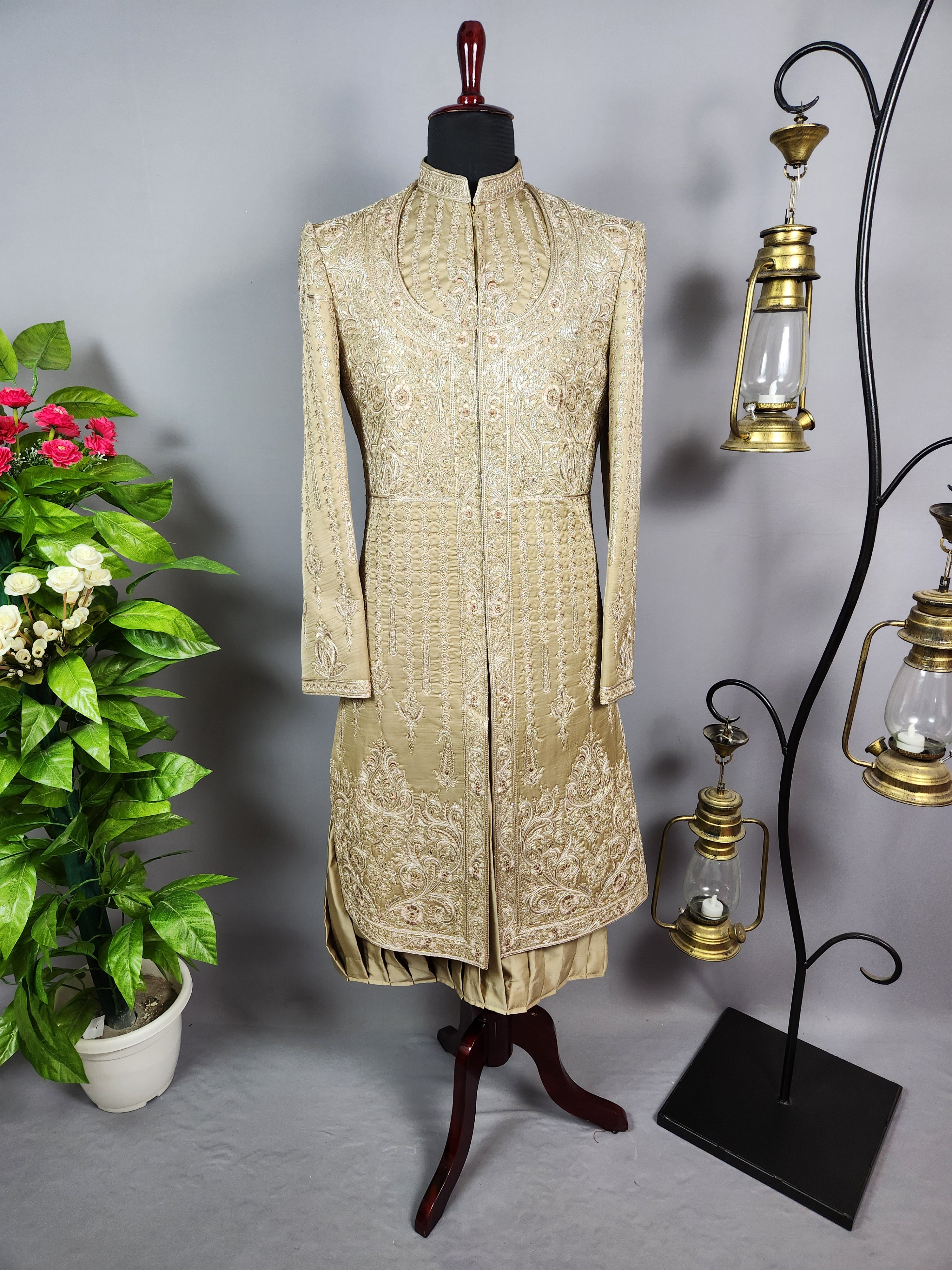 Copper Golden Groom Sherwani - Zari Embroidery | Sherwani For Men