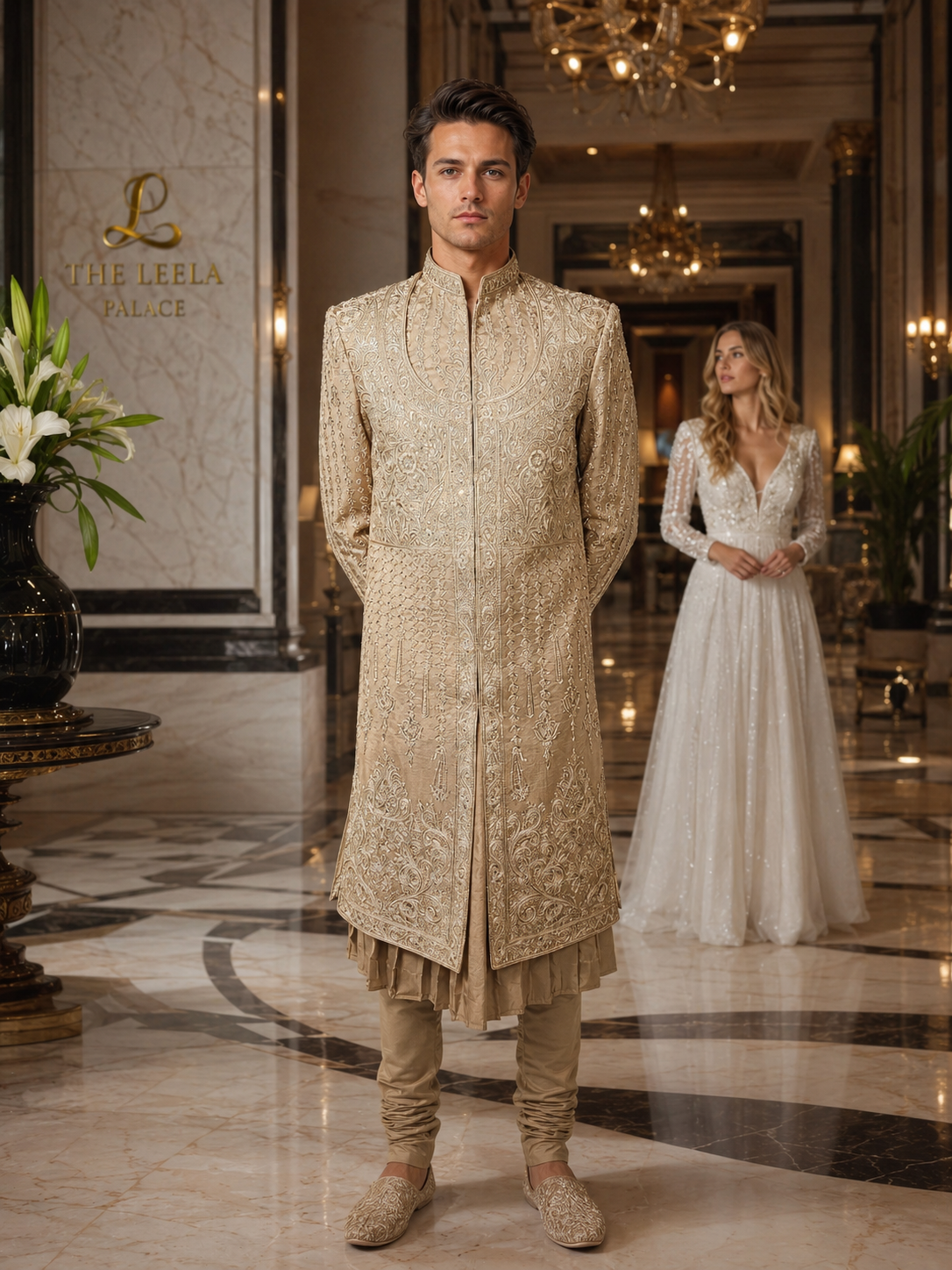 Copper Golden Groom Sherwani - Zari Embroidery | Sherwani For Men