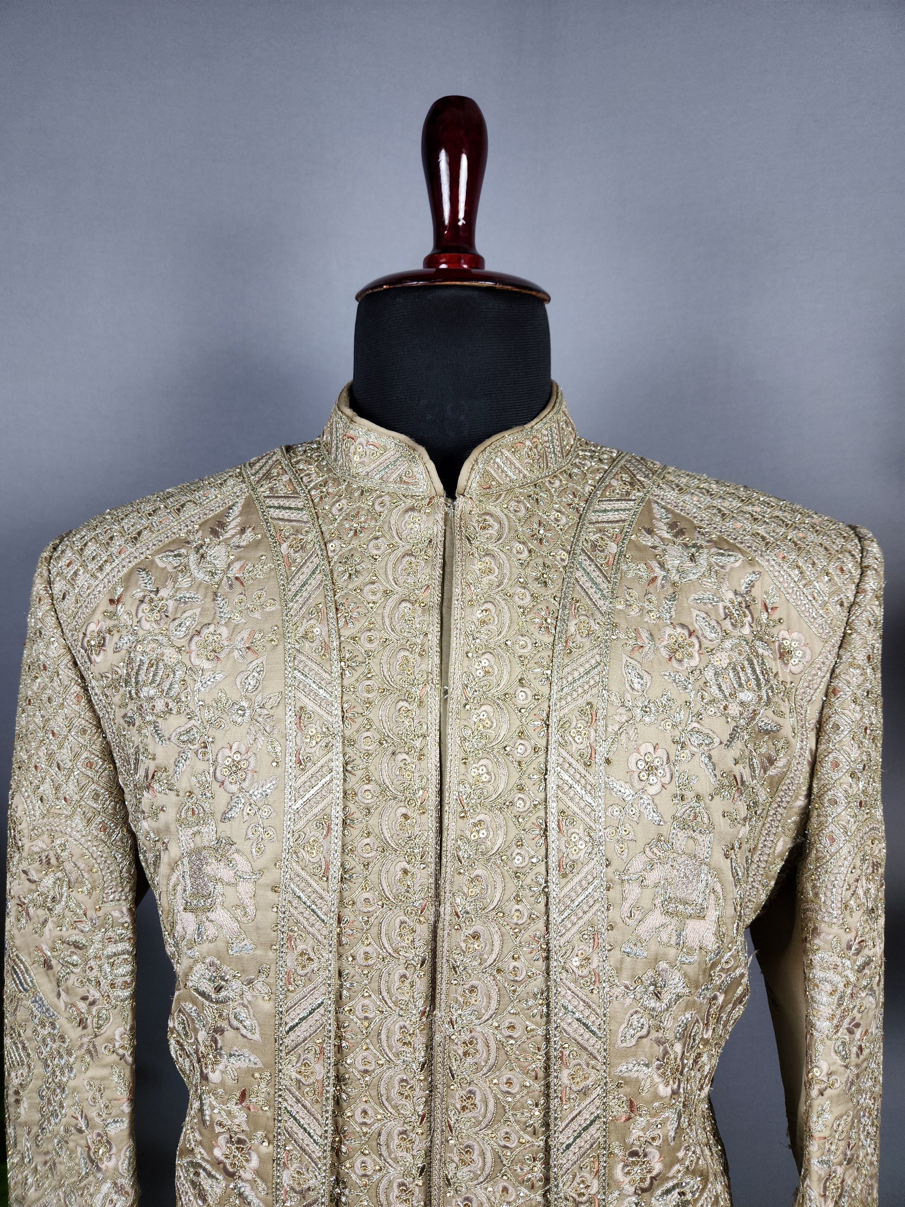 Copper Golden Sherwani for Groom Layer Design -   Indian Wedding Outfit for Men
