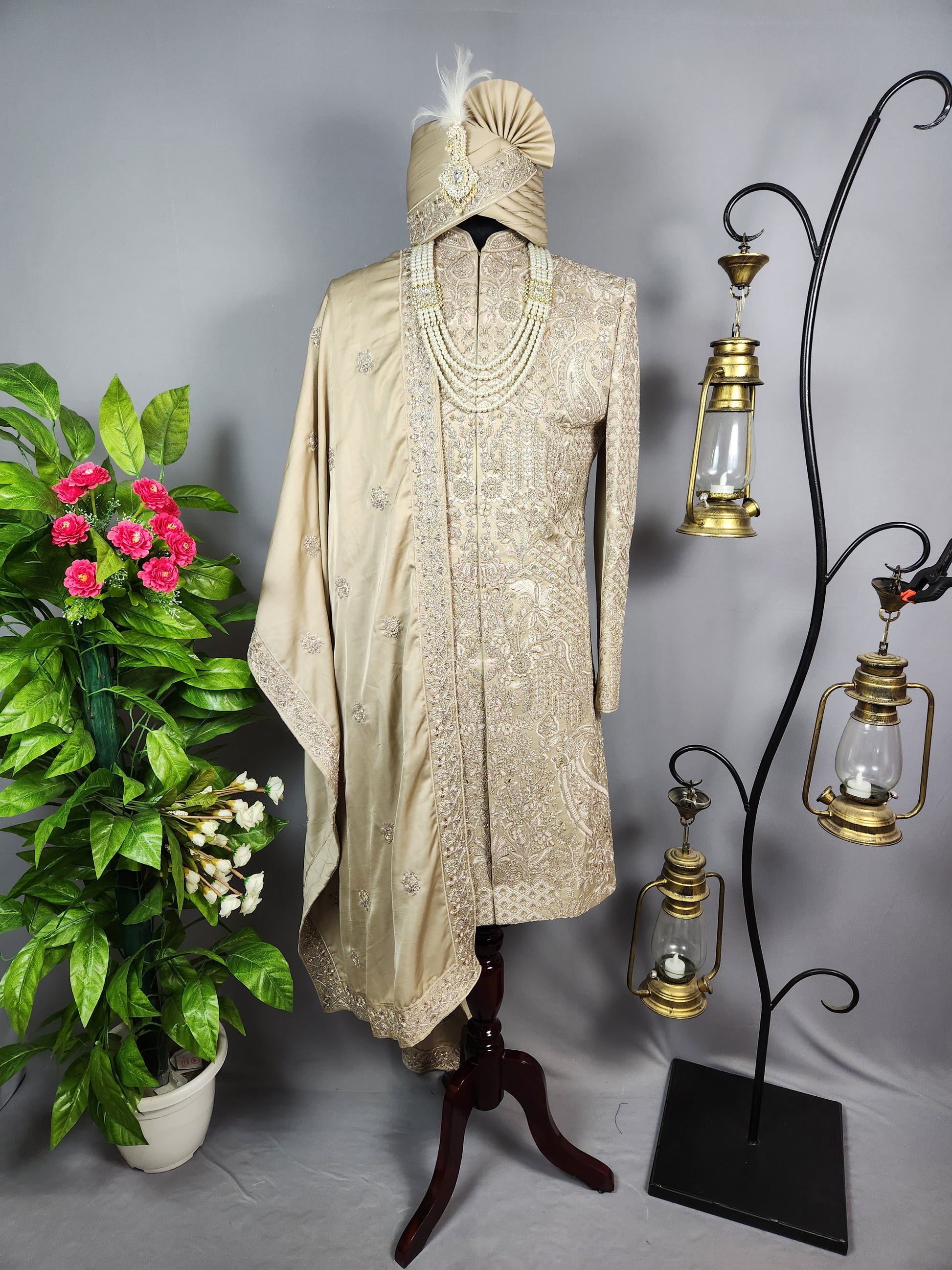 Copper Golden Sherwani for Groom  -   Indian Wedding Outfit for Men
