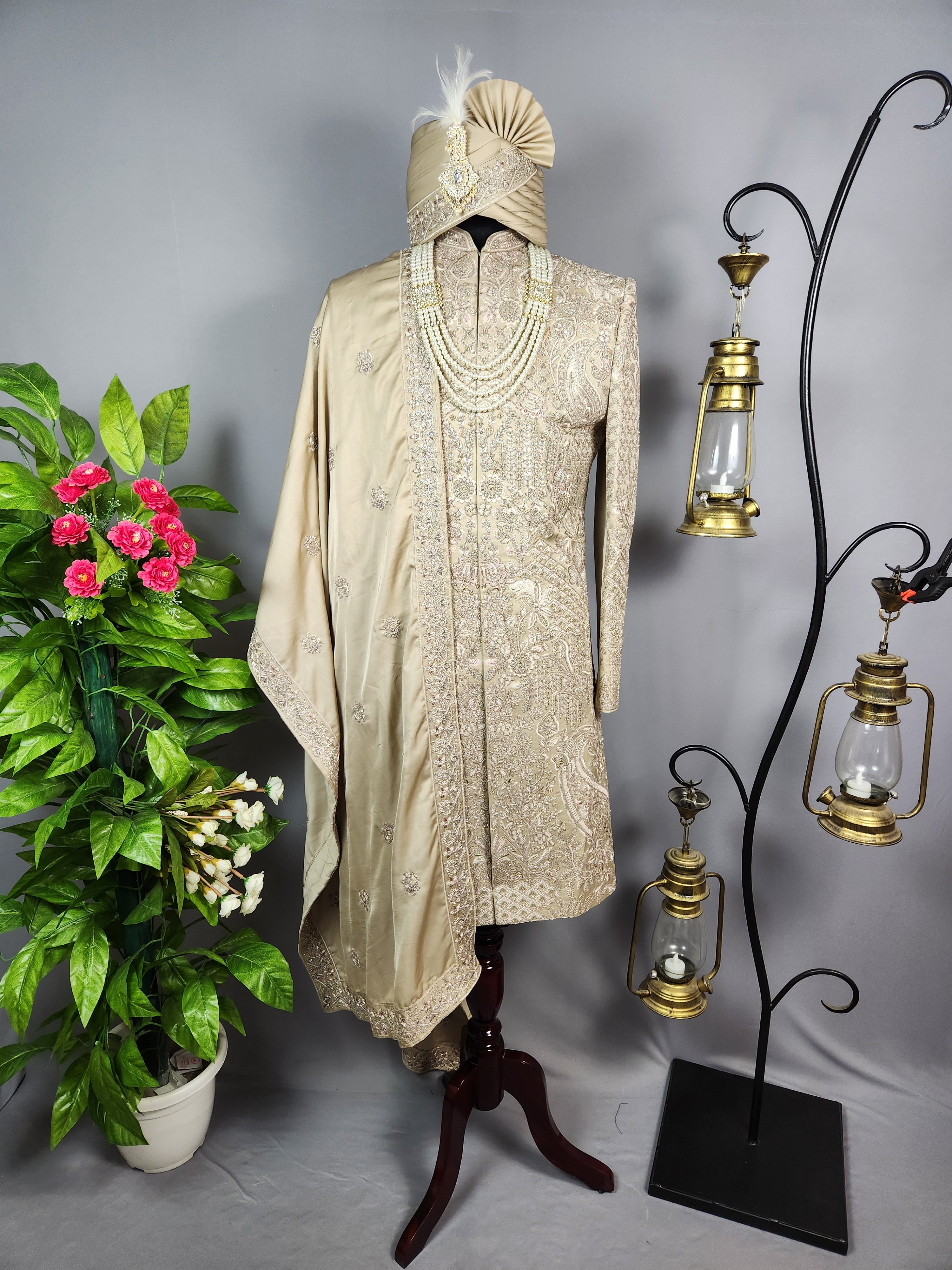 Copper Golden Sherwani for Groom  -   Indian Wedding Outfit for Men
