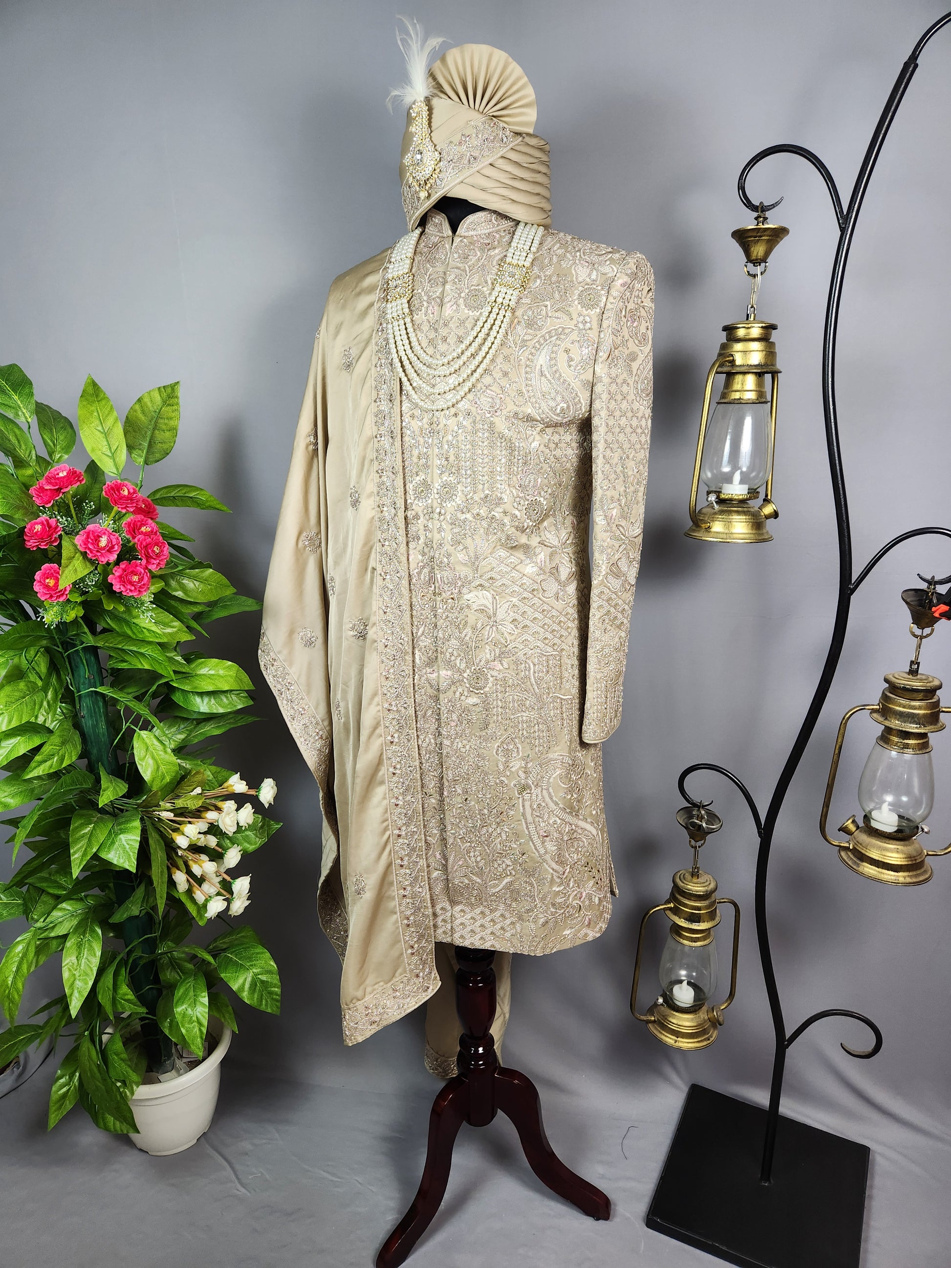Copper Golden Sherwani for Groom  -   Indian Wedding Outfit for Men
